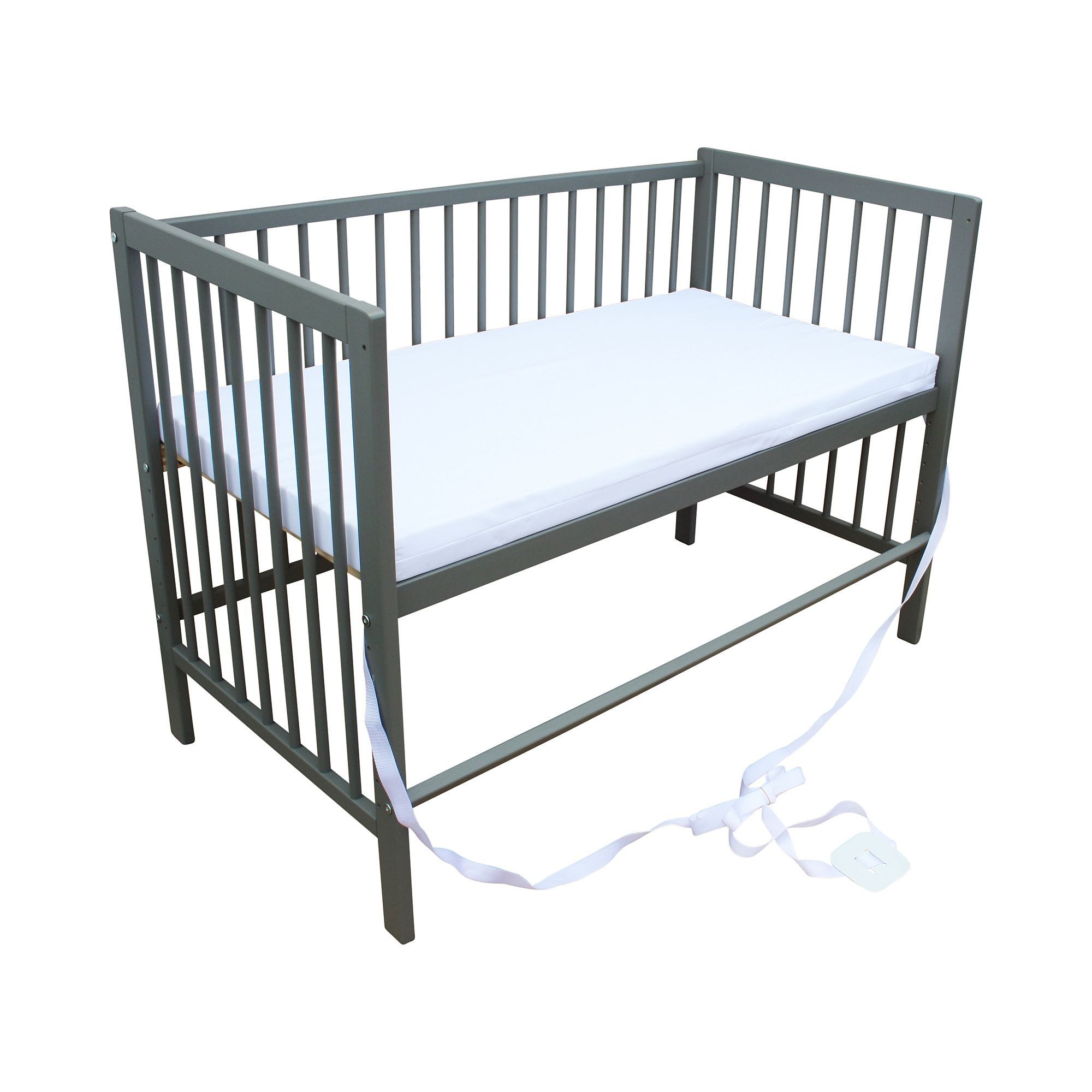 Micoland Beistellbett Kinderbett Beistellbett Babybett 120x60cm + Matratze, Gurt und Räder