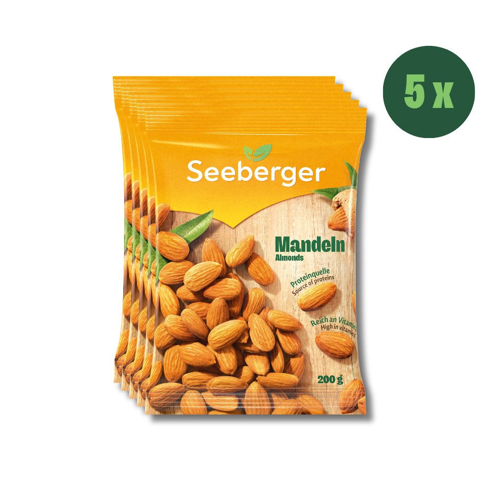 Seeberger Snacks Nüsse Seeberger Mandeln Multipack - 5 x 200 g, naturbelassen, Proteinquelle