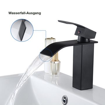 Auralum Waschtischarmatur Schwarz Wasserfall Wasserhahn Bad Waschbecken Armatur Badarmatur Mischbatterie, Gesamthöhe: 183 mm