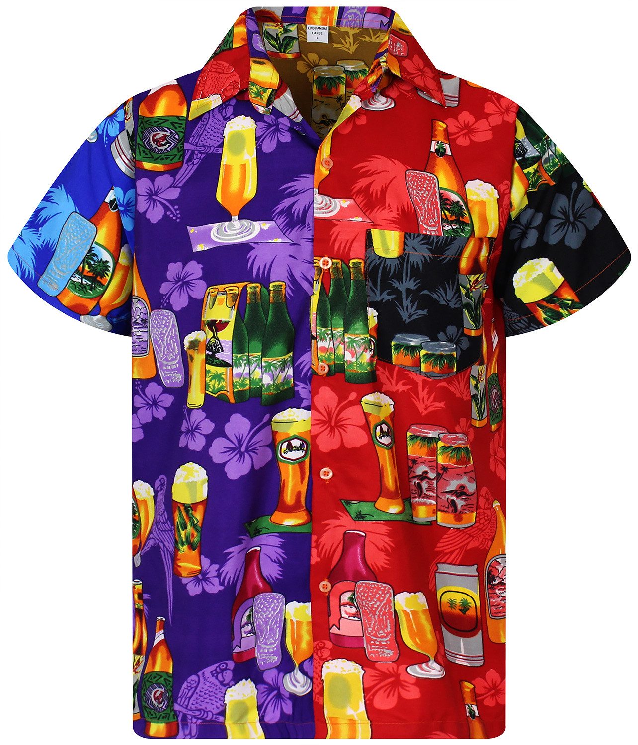 King Kameha Hawaiihemd Beerbottle Funky Hawaii-Hemd Herren Kurzarm Front-Ta günstig online kaufen