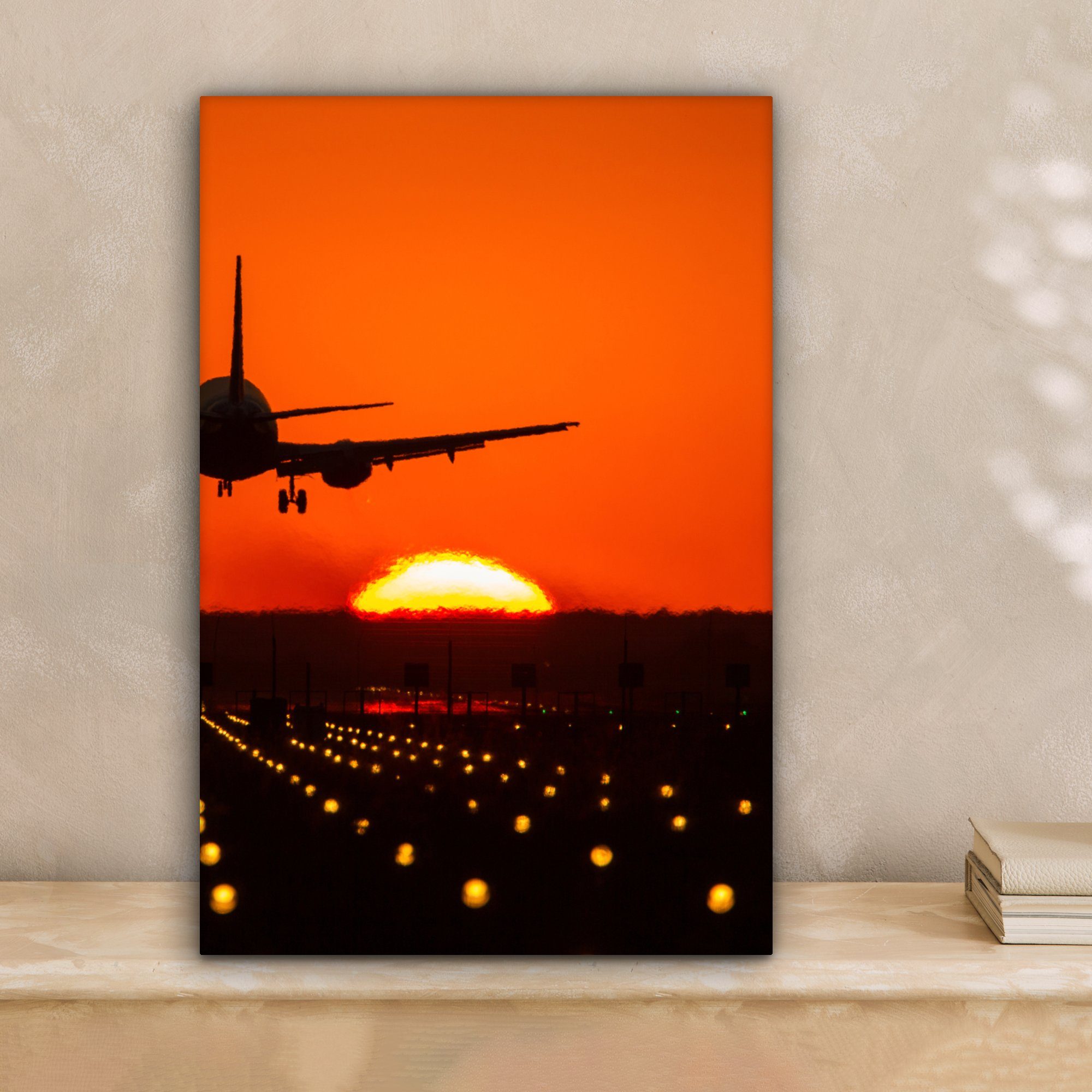 OneMillionCanvasses® Leinwandbild Sonnenuntergang - Flugzeug - günstig online kaufen