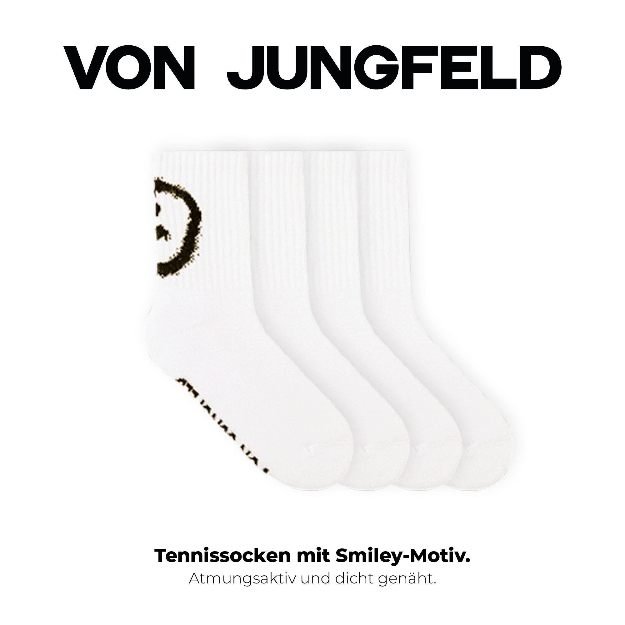 von Jungfeld Tennissocken Smiley Kinder Sportsocken Baumwoll-Mischung Unisex (6-Paar, 6er-Pack) Hohe Sportsocken aus Bio-Baumwolle für Damen & Herren