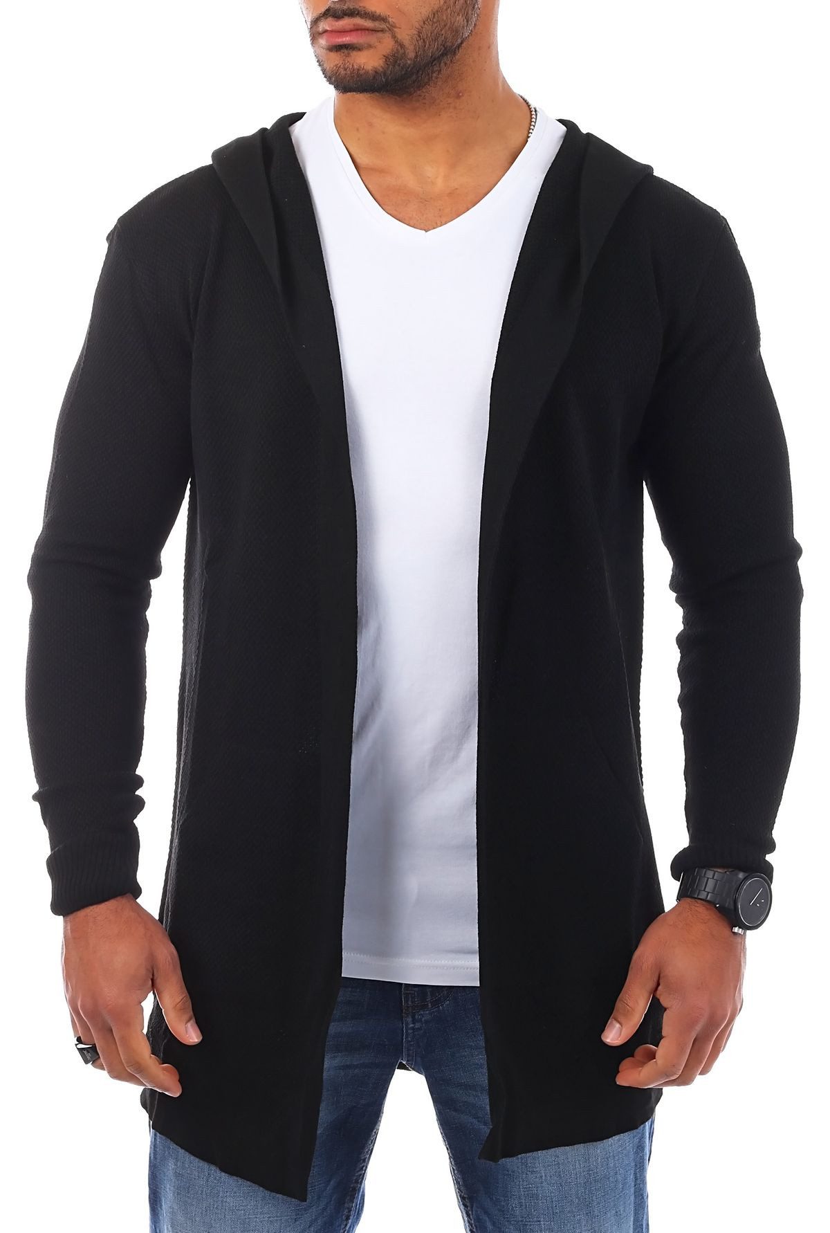 Cardigan Herren leichte Herren Feinstrick Weste Strickjacke lange Passform 7717
