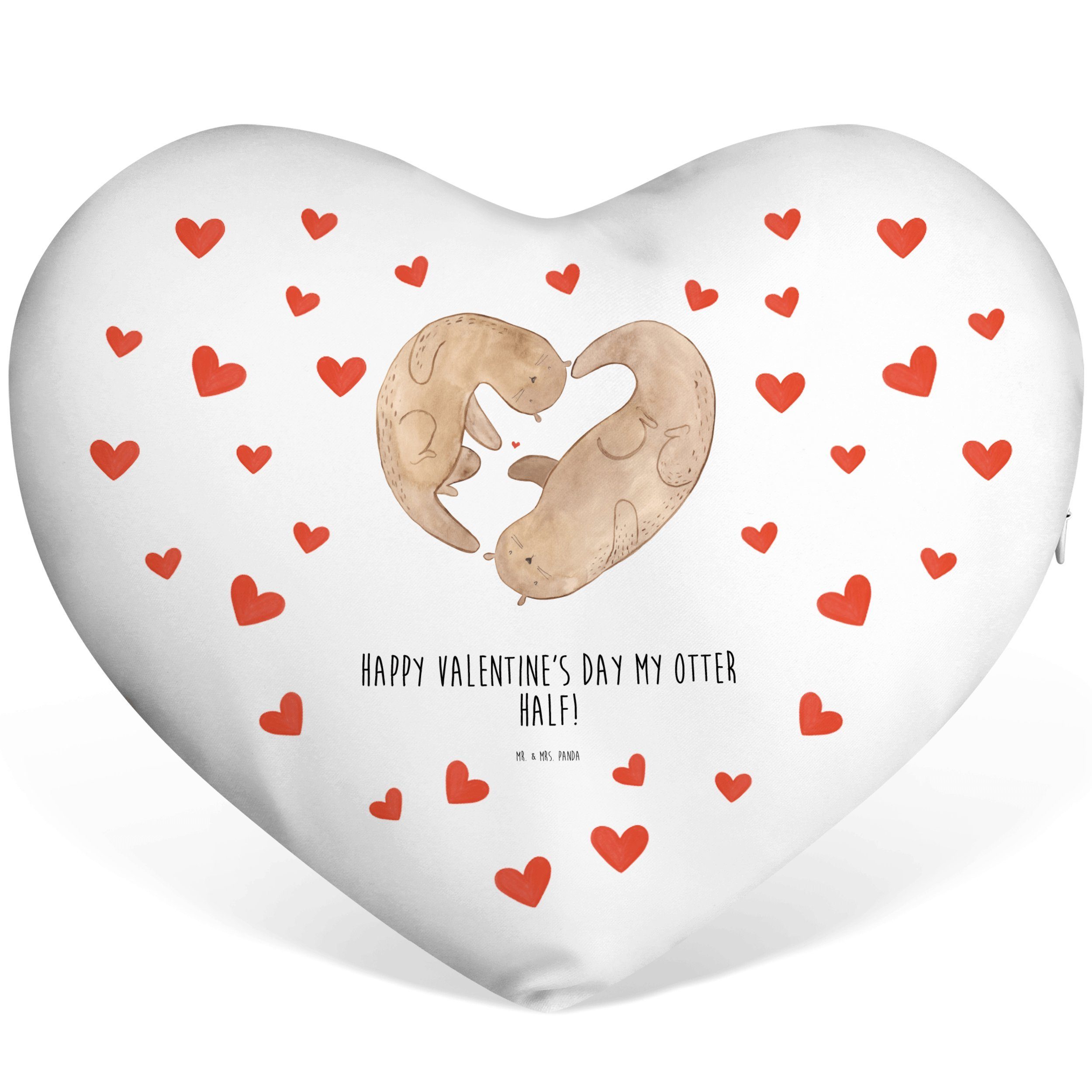 Mr. & Mrs. Panda Dekokissen Valentine - Otter Geschenk Weiß - Herzkissen, Geschenk, Herzform, für