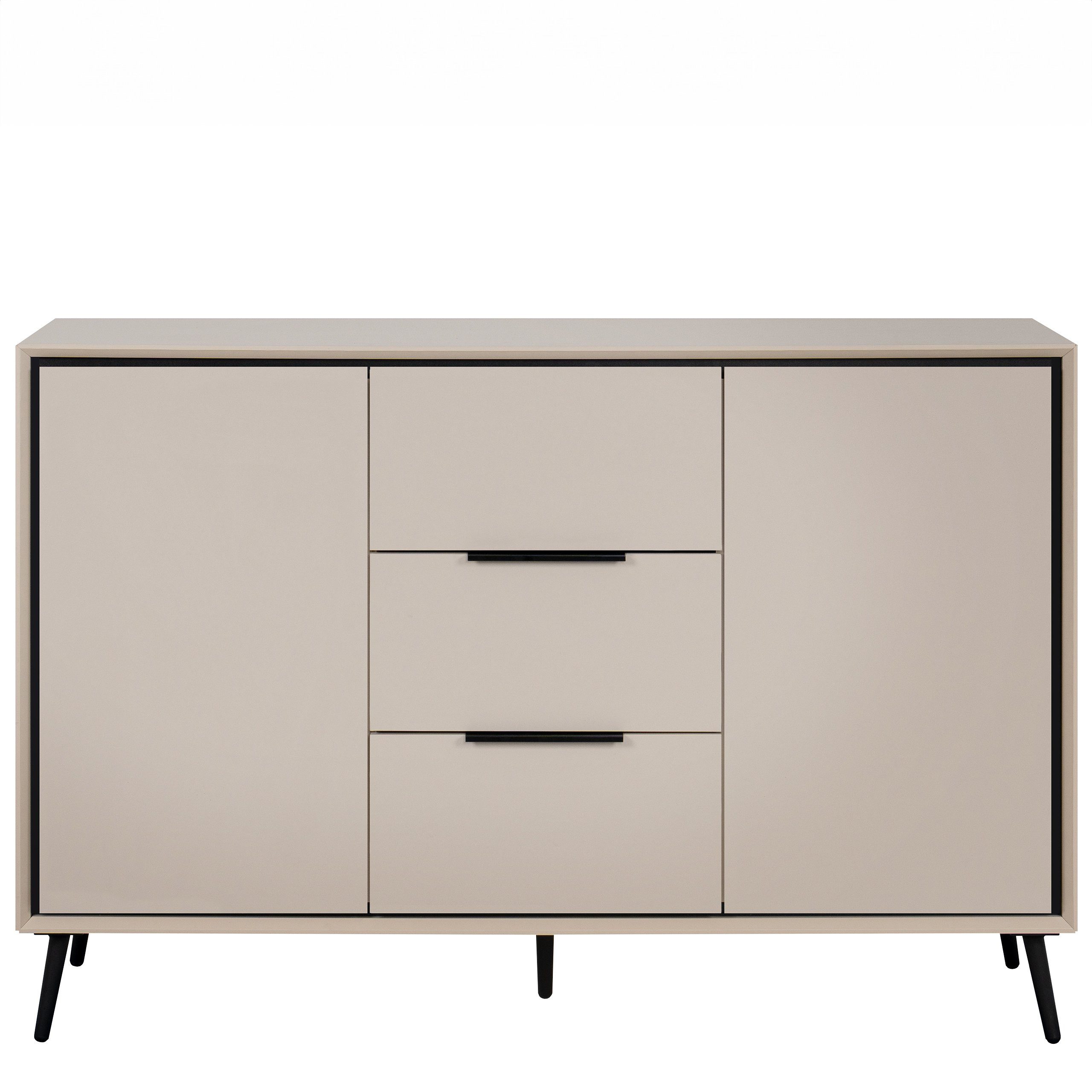 Newroom Kommode Schwarz 135 cm, Sideboard Schrank mit Türen Aufbewahrungsschrank für Wohnzimmer F...