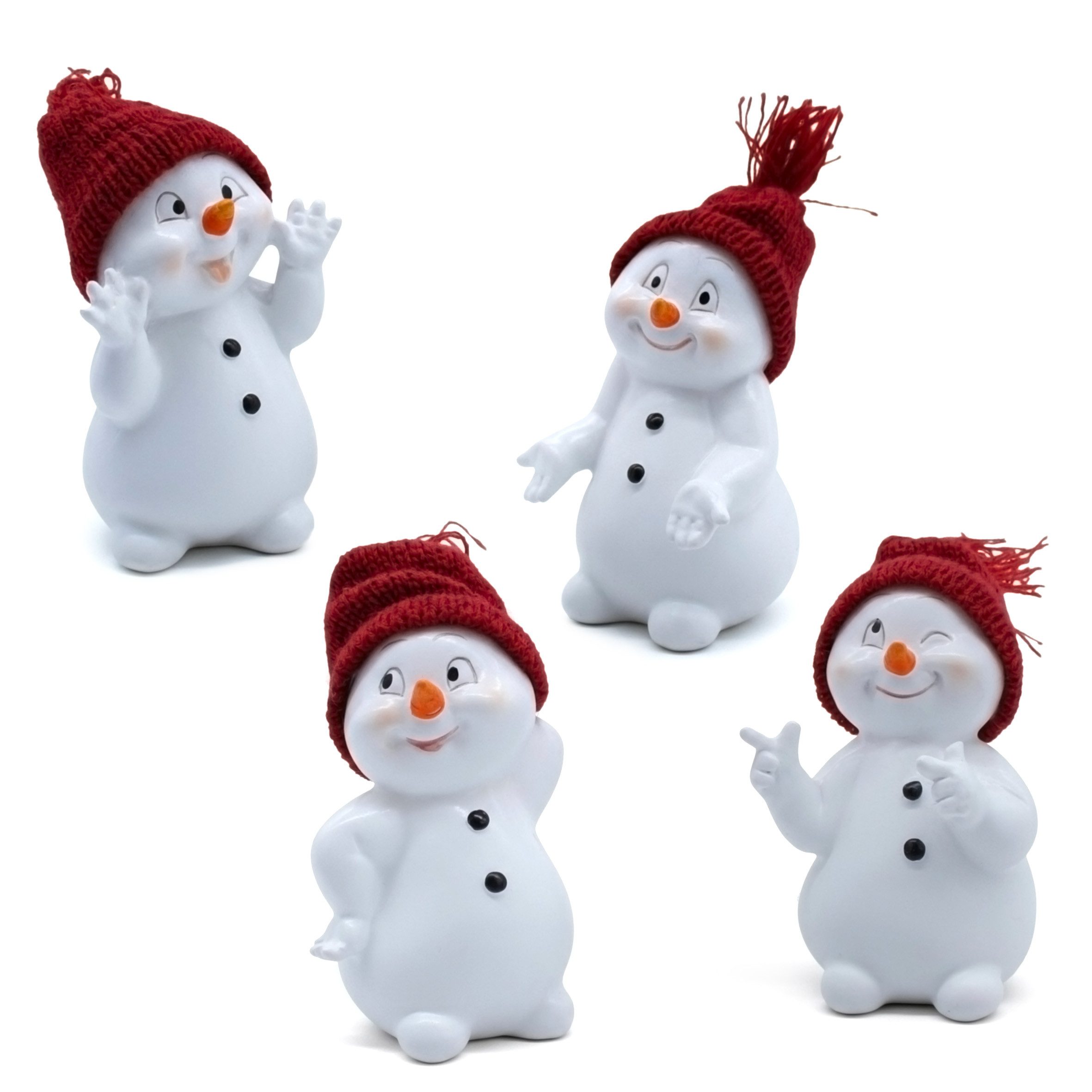Spetebo Schneemann Dekofigur Schneemann (Set, 4 St., 4tlg), 4er Set Kunststein Schneemann Figur - je ca. 13 cm
