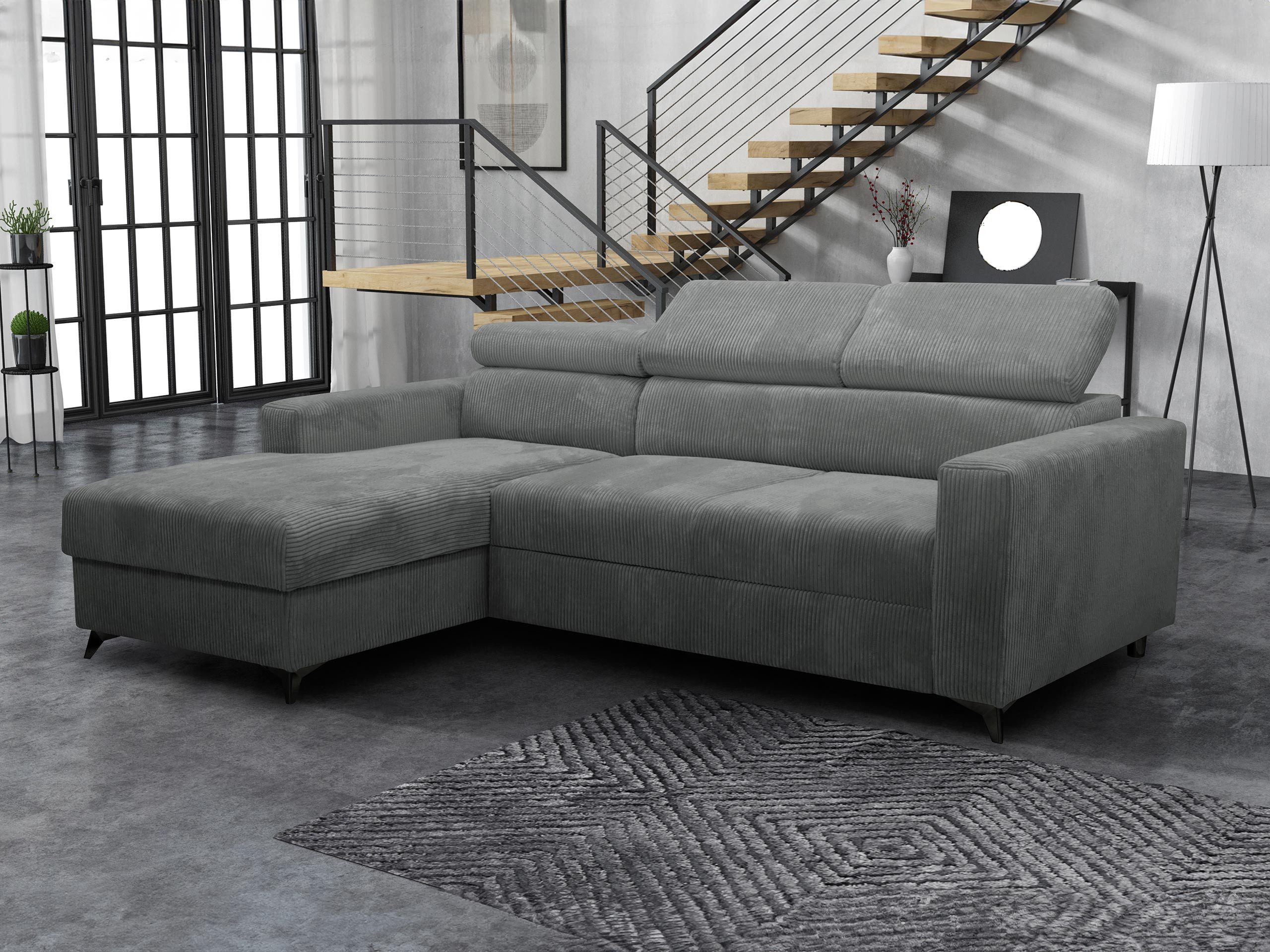 MIRJAN24 Ecksofa Milano Premium Cord, mit Bettkasten und Schlaffunktion, Einstellbare Kopfstützen, L-Form