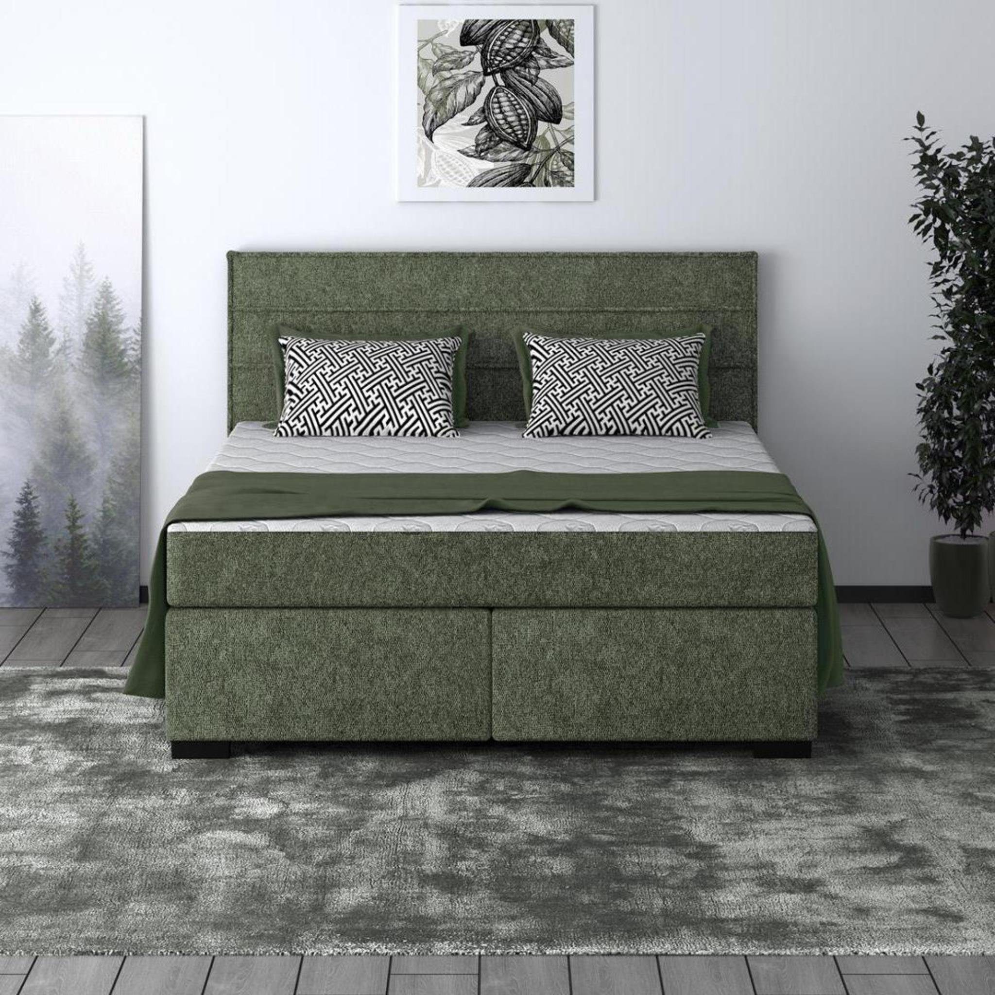 Beautysofa Polsterbett Mauro (Bett mit Lattenrost und Matratze, Klassisches Bett, Liegefläche 140 / 160 / 180 x 200 cm), modernes Doppelbett mit Taschenmatratze Grün (matana 06)