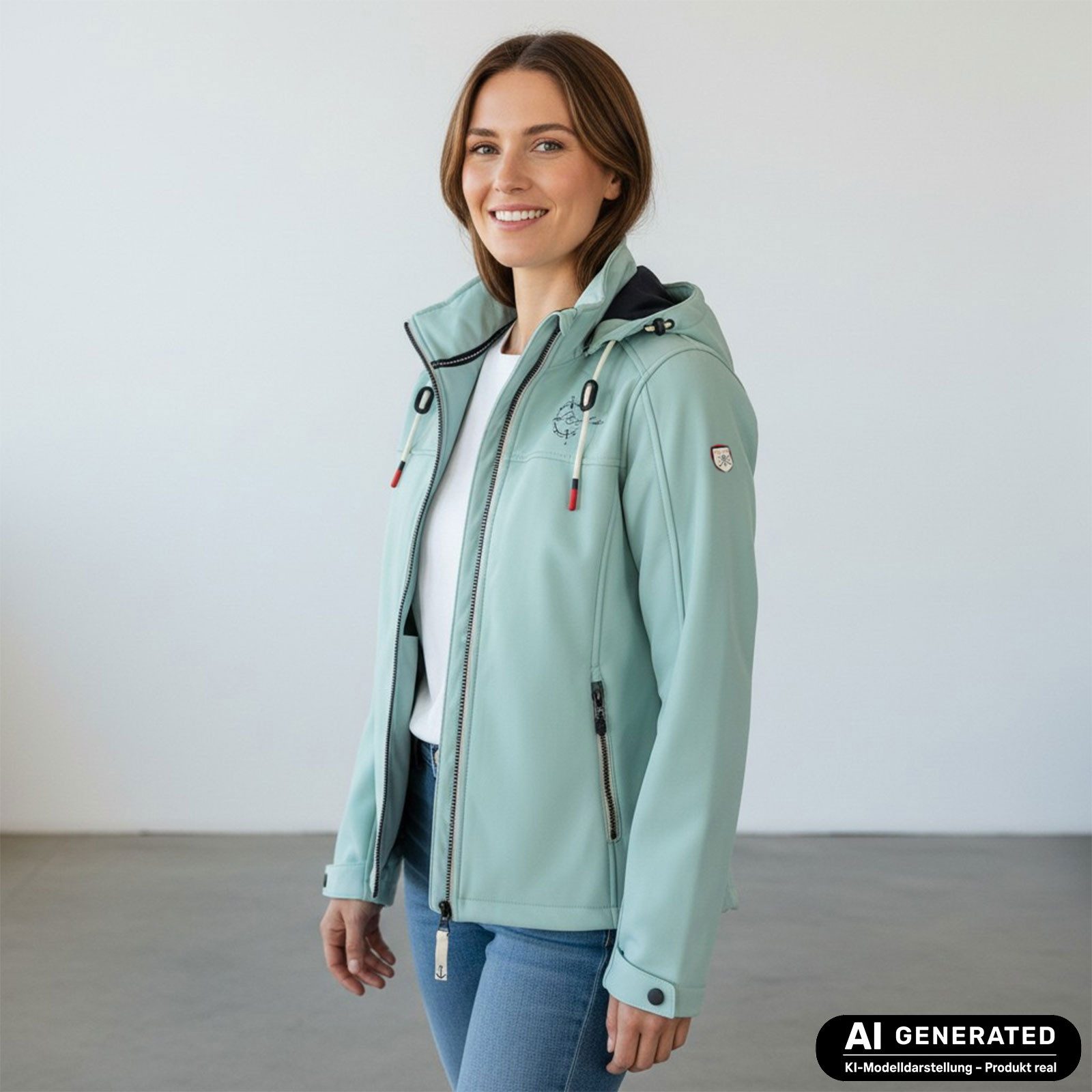 Dry Fashion Softshelljacke Zingst Damen Jacke Softshell Fleece-Futter - Übergangsjacke Outdoor Atmungsaktiv, Verstellbare & abnehmbare Kapuze, 2-Wege-Reißverschluss