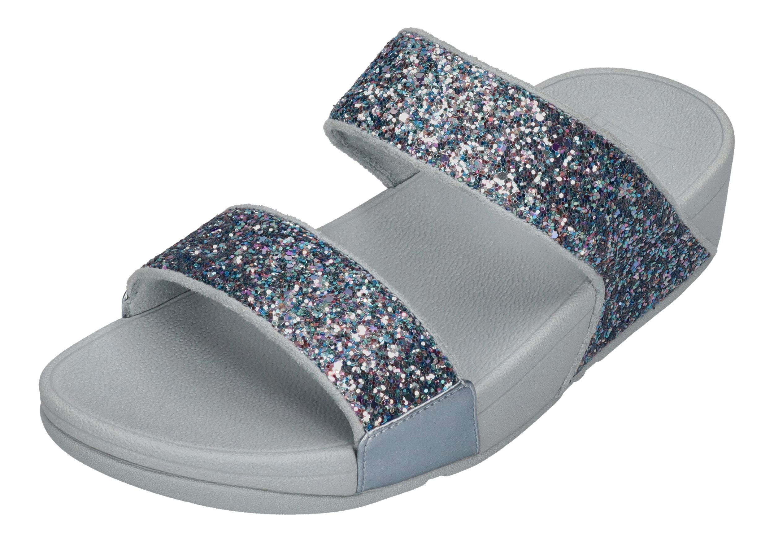 Fitflop LULU MULTI-TONAL GLITTER SLIDES Pantolette Quiet Blue günstig online kaufen
