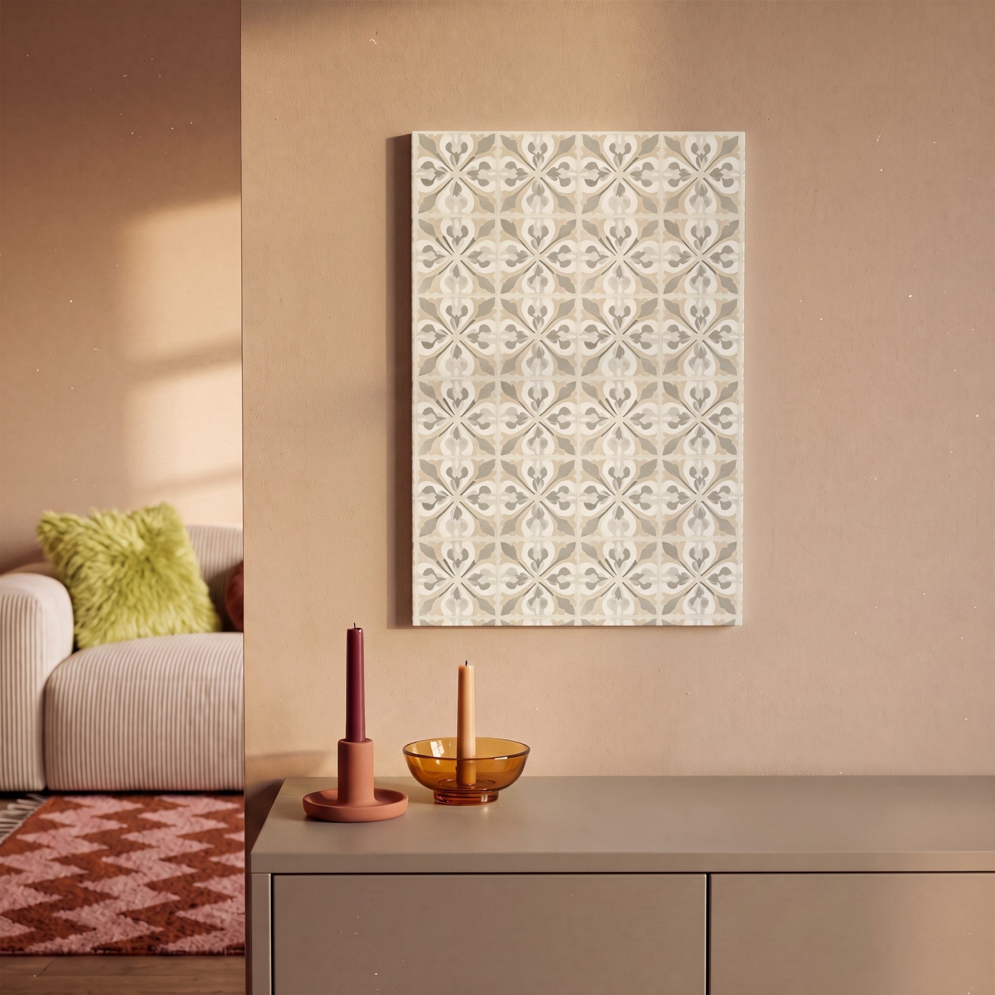 OneMillionCanvasses® Leinwandbild Fliese - Motiv - Beige, Fotodruck (1 St), Wandbild, Deko Schlafzimmer Wohnzimmer Flur 20x20 cm – Bild 2 von 5