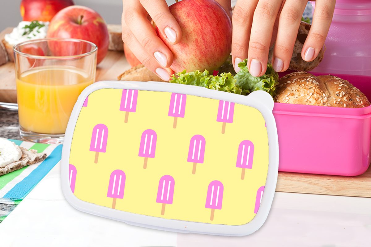 Muster Lunchbox (2-tlg), - Kinder, Brotdose Eis für Kunststoff, Erwachsene, Sommer - - Brotbox Mädchen, Snackbox, Rosa, MuchoWow Kunststoff
