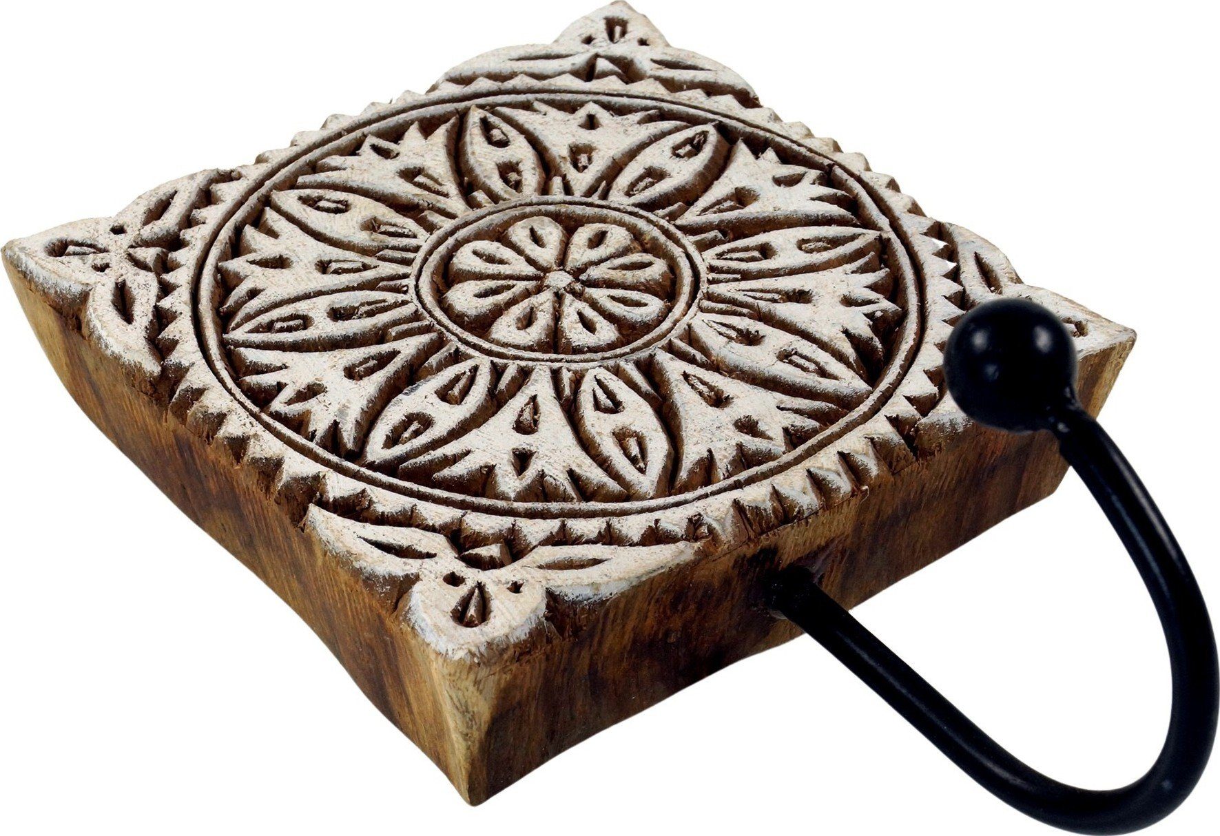 Guru-Shop Kleiderhaken Indischer Wandhaken Ornament - Blüte