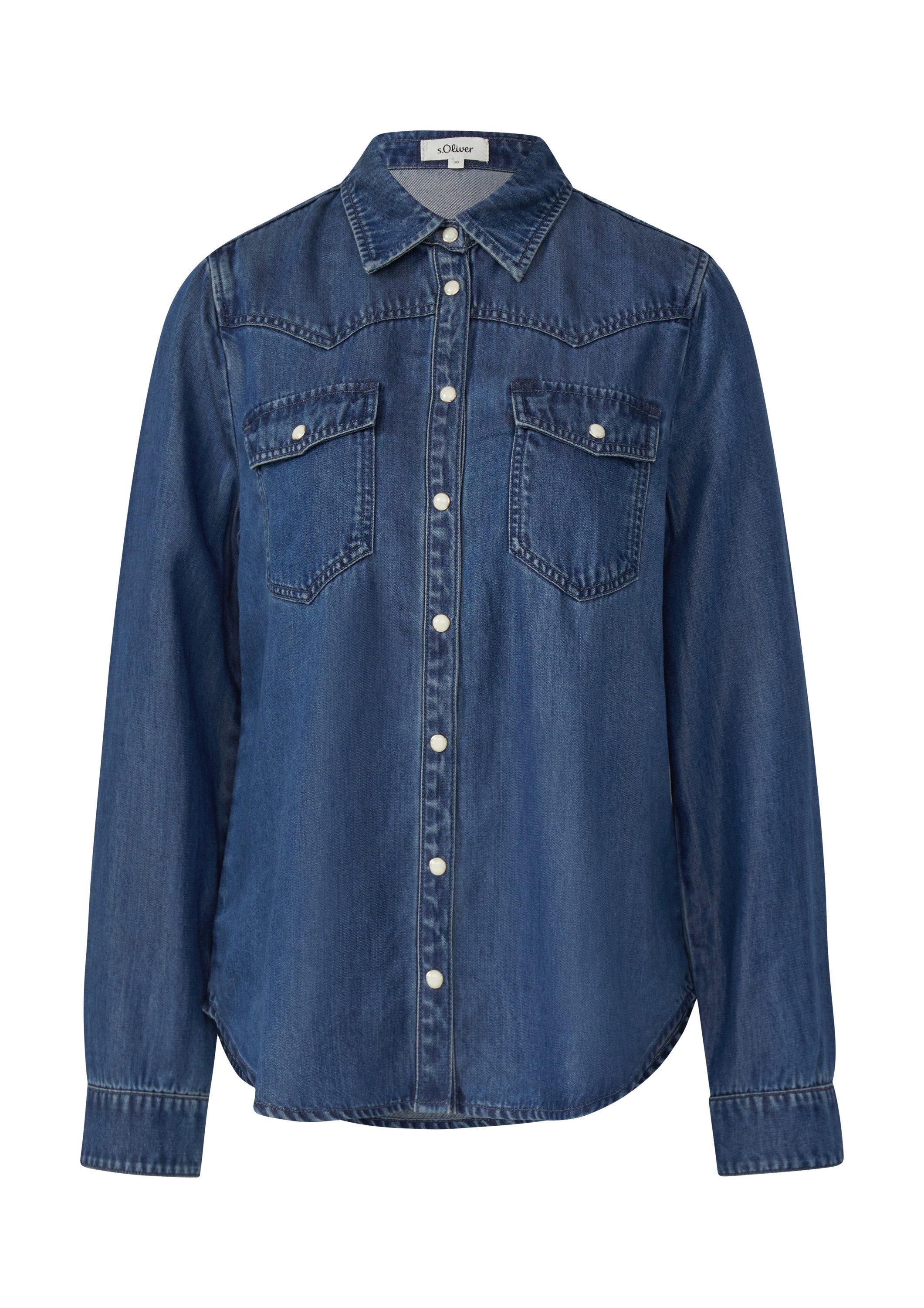 s.Oliver Langarmbluse Bluse Denimshirt mit seidigem günstig online kaufen