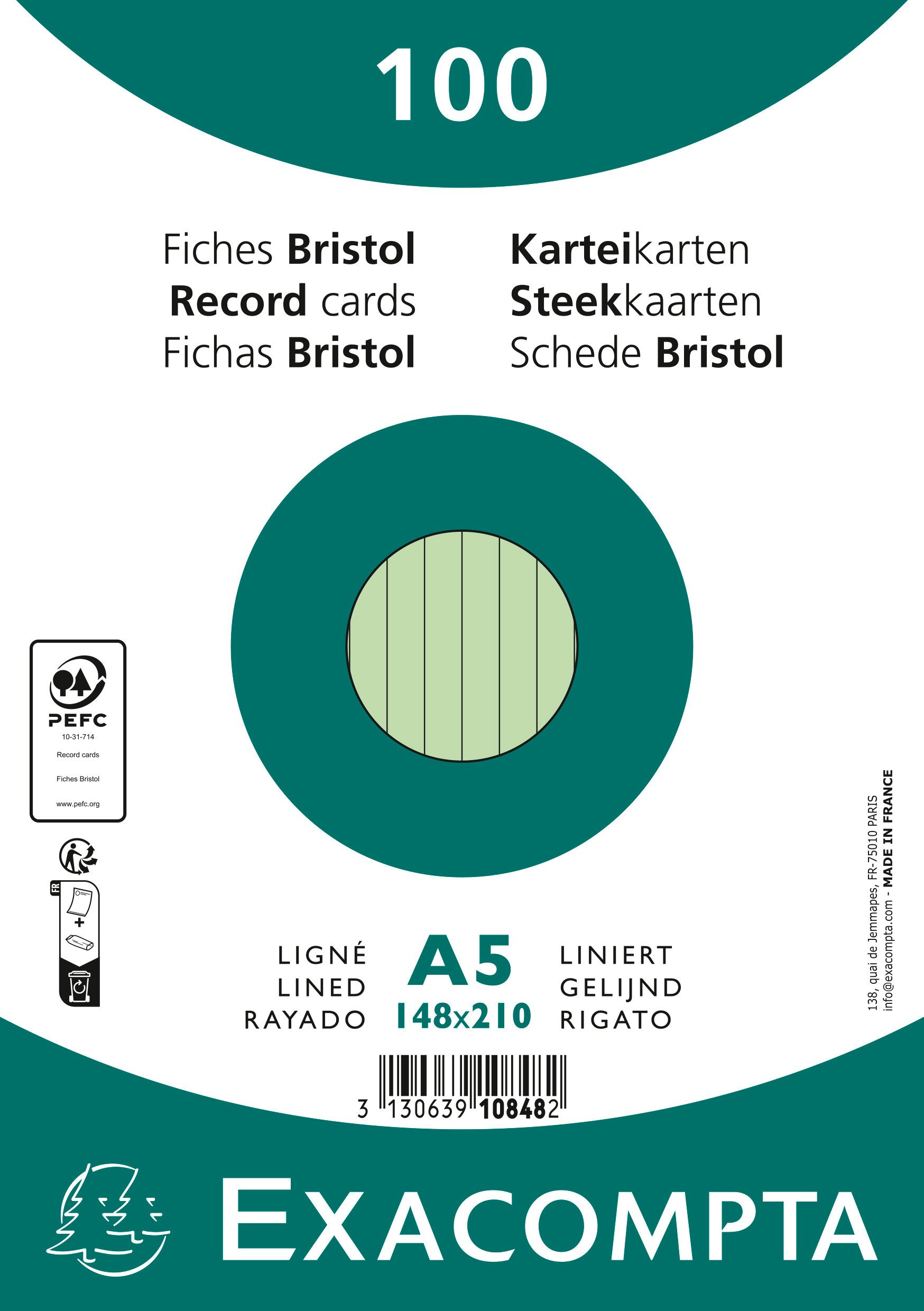 EXACOMPTA Karteikarten Exacompta Karteikarten A5 lin 100St/Pkg grün
