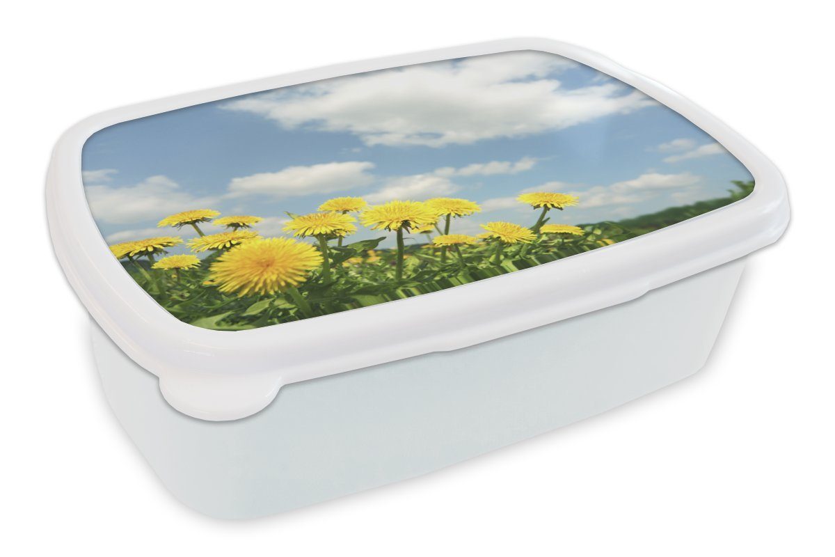 Löwenzahn Wolken Mädchen weiß Erwachsene, Jungs (2-tlg), - Brotbox für Frühling, MuchoWow für Kinder und - und Brotdose, Kunststoff, Lunchbox