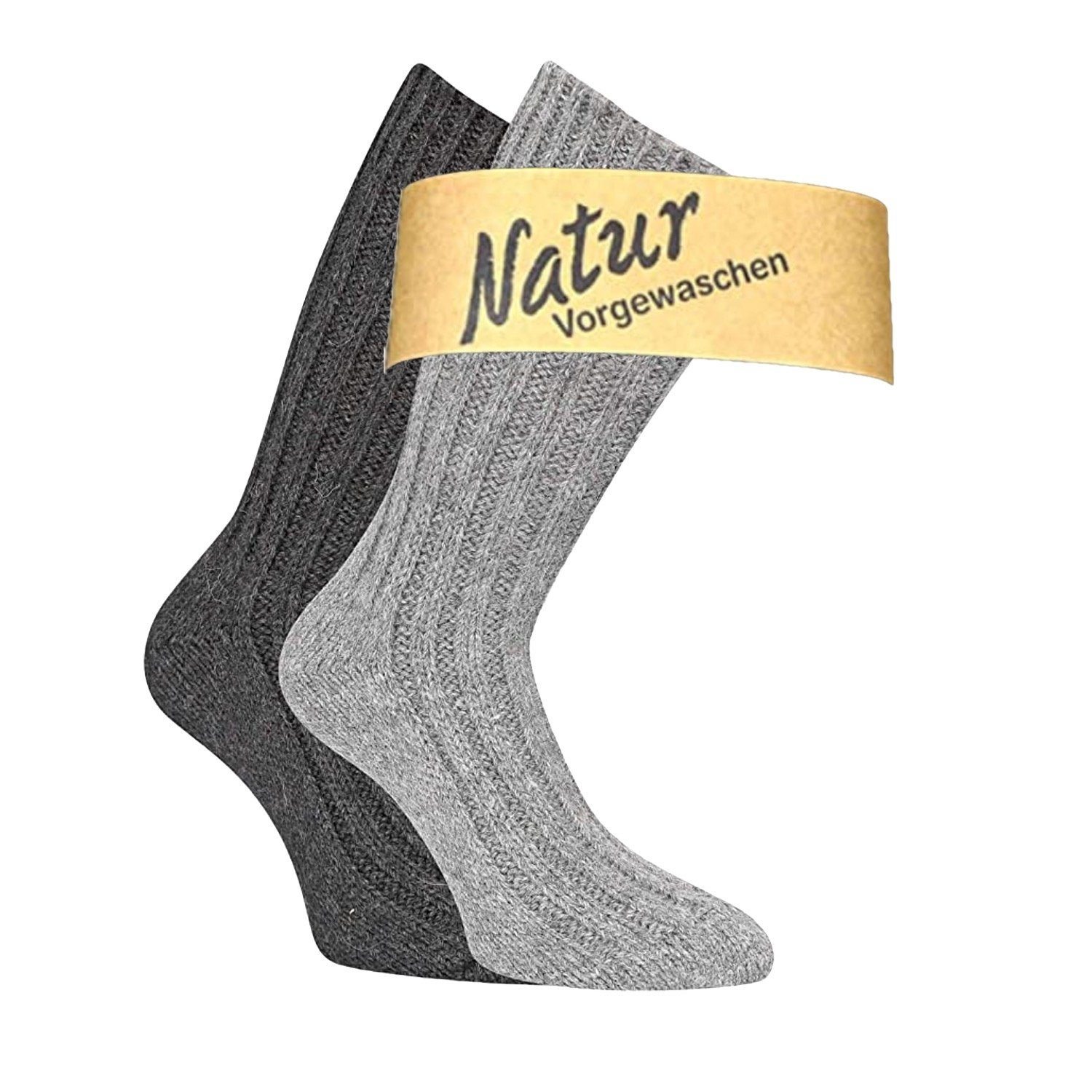 gestrickt (2-Paar) Socken Wollsocken Alpaka underwear wie Cocain grau-schwarz selbst Socken Stricksocken