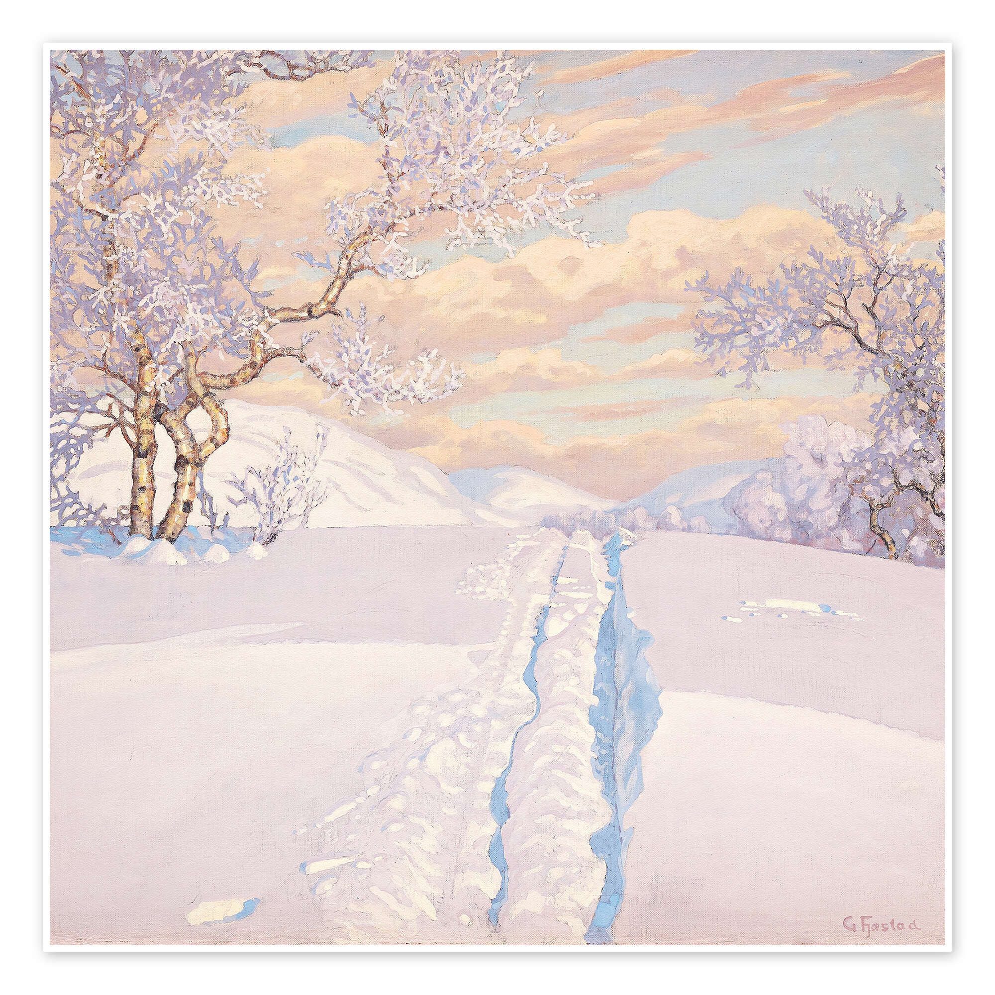 Posterlounge Wandbild Winterlandschaft mit Skispuren, Gustaf Edolf Fjæstad, erhältlich als Poster, Leinwandbild, Wandsticker oder Acrylglasbild