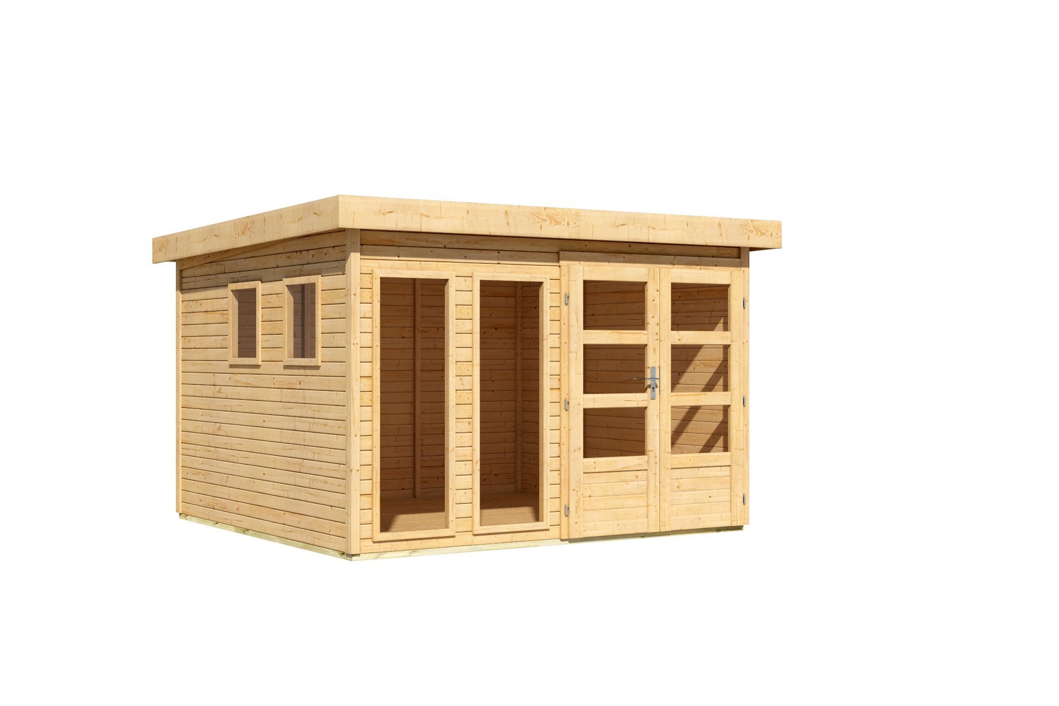 Karibu Gartenhaus Gartenhaus Pentus mit Flachdach, großen Fenstern, Doppelflügeltür, (1 Stück, Gartenhaus Pentus 6 naturbelassen), extra große Fenster & Doppelflügeltür