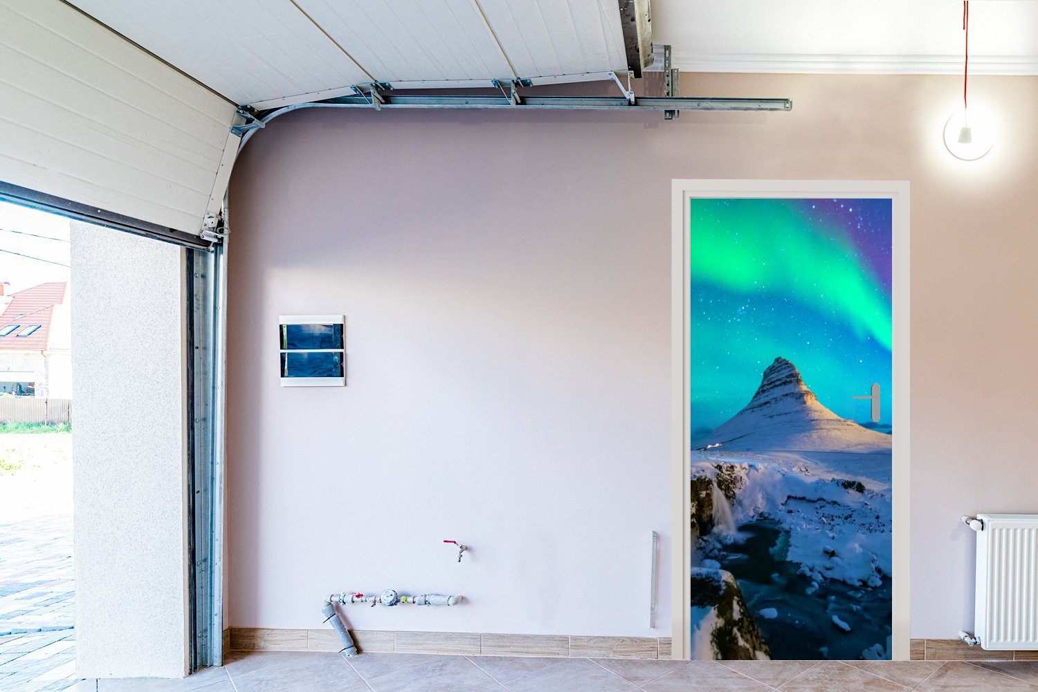 MuchoWow Türtapete Nordlichter - bedruckt, Türaufkleber, Island, Tür, Fototapete Berge für Matt, 75x205 cm - St), (1