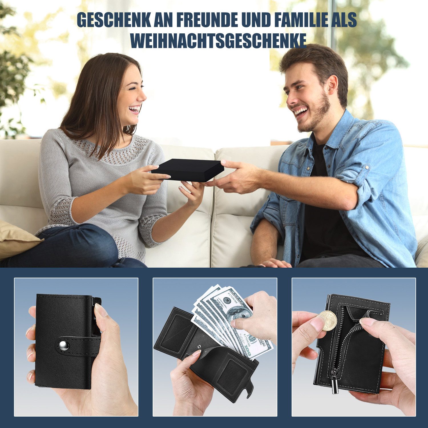 Forrlite Geldbörse Geldbeutel Herren Slim Wallet mit RFID-Schutz (Premium Leder Portemonnaie Herren mit Münzfach, Tragbar und Langlebig Brieftasche Herren), Min – Bild 5 von 5