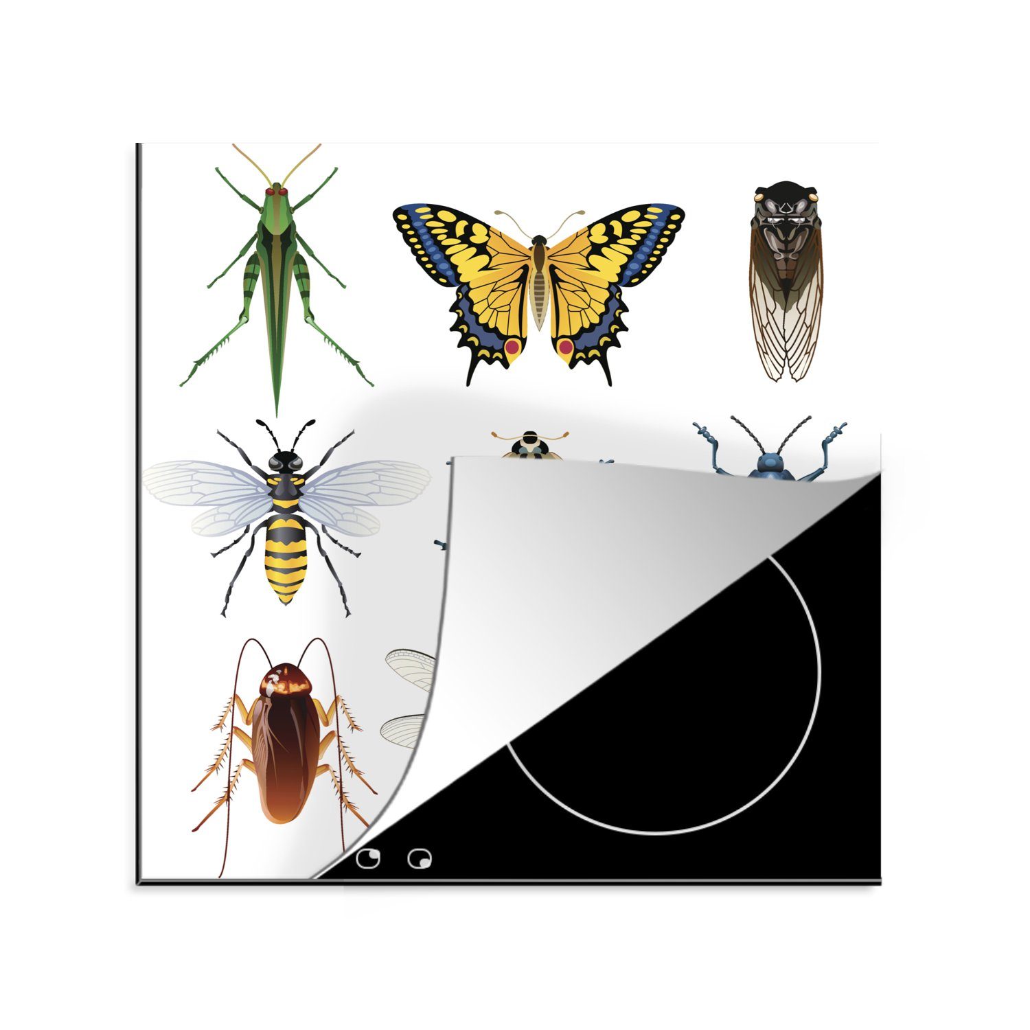 MuchoWow Herdblende-/Abdeckplatte - 78x78 tlg), - für (1 cm, Arbeitsplatte Insekten Vinyl, küche Flügel, Illustration Ceranfeldabdeckung