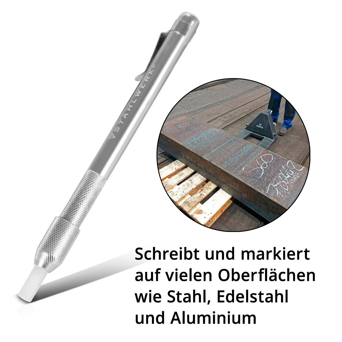 STAHLWERK Kreidemarker Schweißerkreide Set 12-teilig, Kreidehalter flach & rund aus Aluminium, Schweißer-Gripzangen inklusive Transportkoffer – Bild 3 von 5