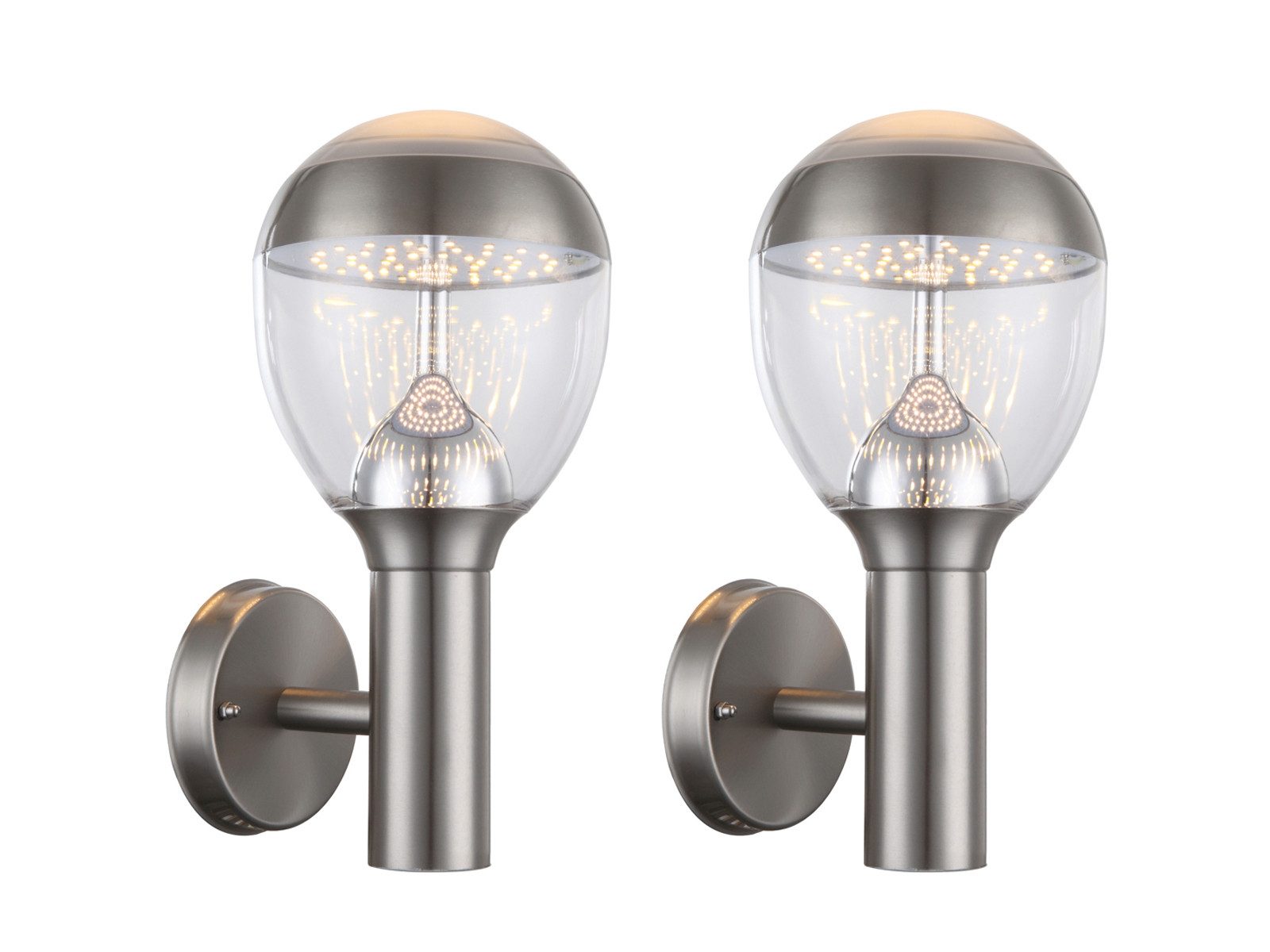 GLOBO LIGHTING LED Außen-Wandleuchte, LED fest integriert, warmweiß, 2er Set Fassadenbeleuchtung Hauswand aus Edelstahl, Höhe 32cm