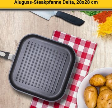 Krüger Steakpfanne Aluguss Grill-Steakpfanne DELTA, 28 x 28 cm, Aluminiumguss (1-tlg), für Induktions-Kochfelder geeignet
