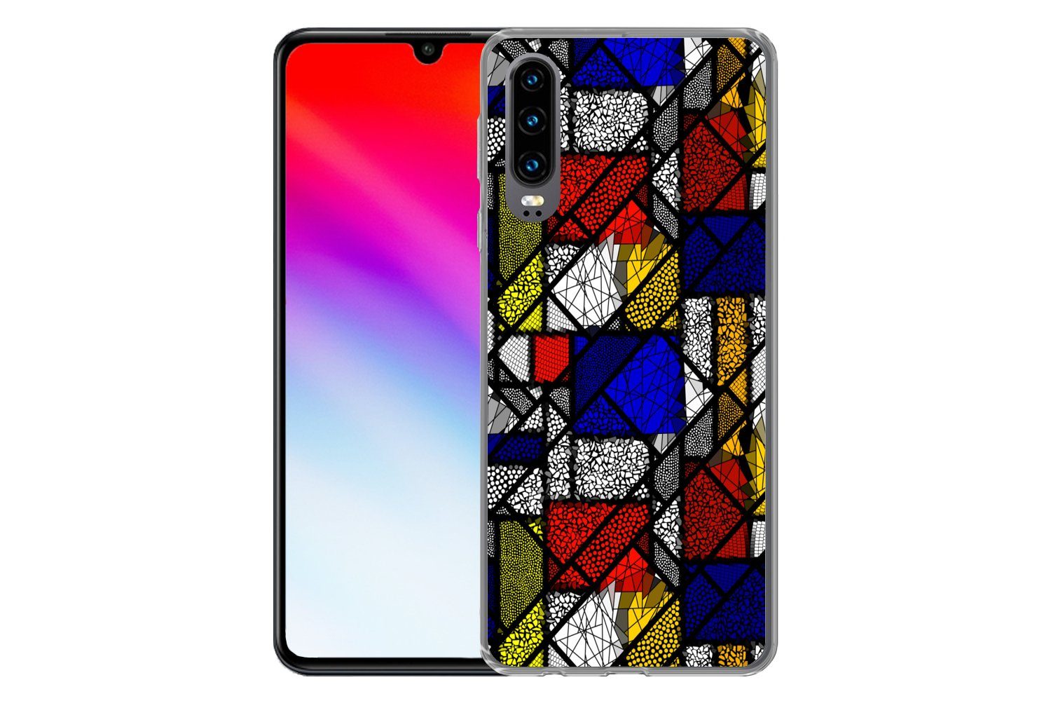 MuchoWow Handyhülle für Huawei P30 Mondrian - Glasmalerei - Alte Meister - Kunstwerk - Abs, Handy Case, Silikon, Bumper Case Dünn