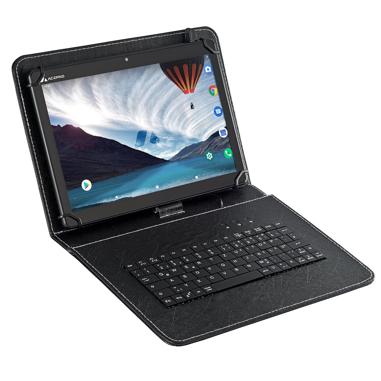 Acepad A145T v2024 Full-HD Tablet (10.1", 128 GB, Android, 4G (LTE), 6GB Ram, 10", Wi-Fi, FHD 1920x1200, mit USB-Tastaturtasche) Schwarz mit USB-Tastatur