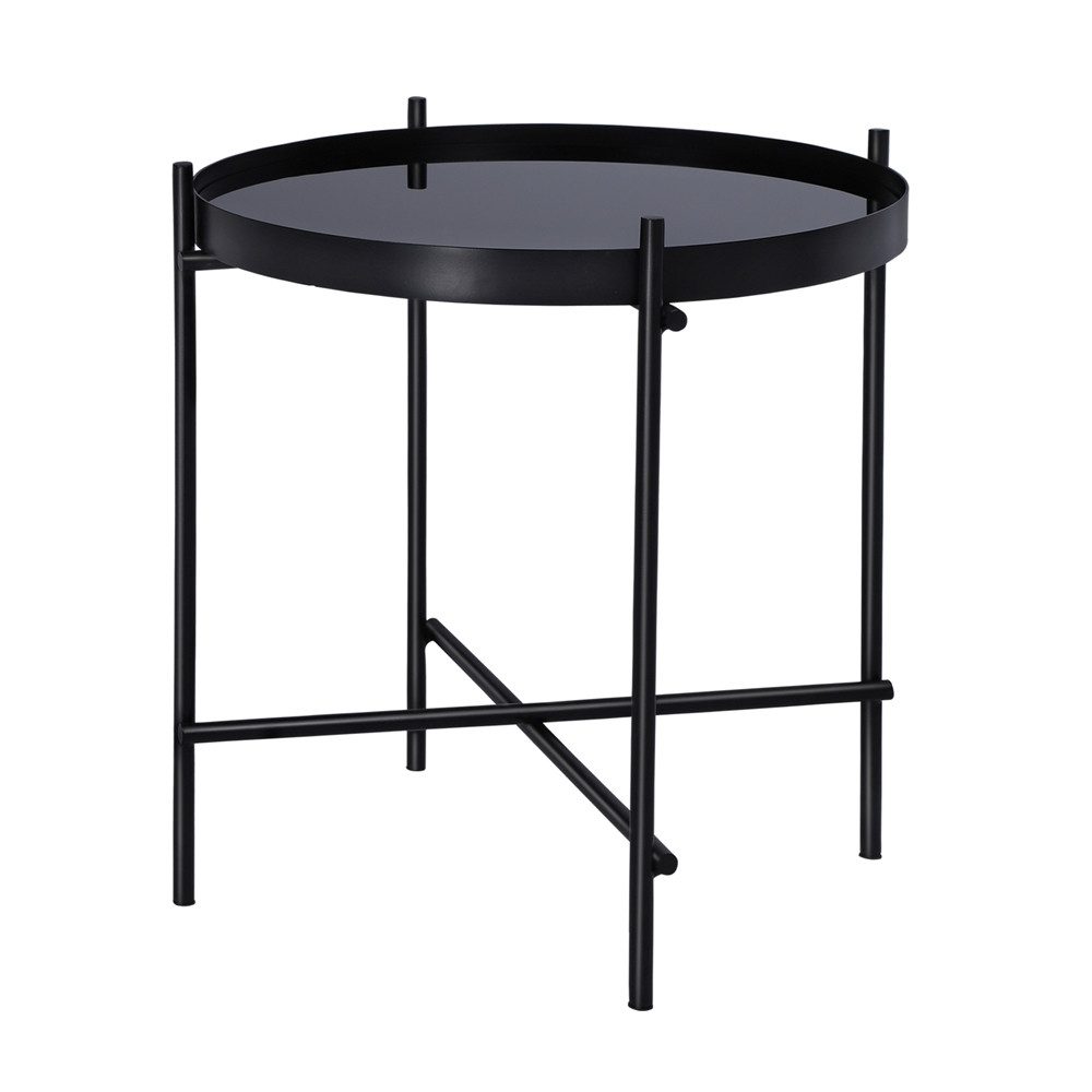 Beistelltisch Wohnzimmertisch mit Glasplatte und Metallgestell, Runder Couchtisch