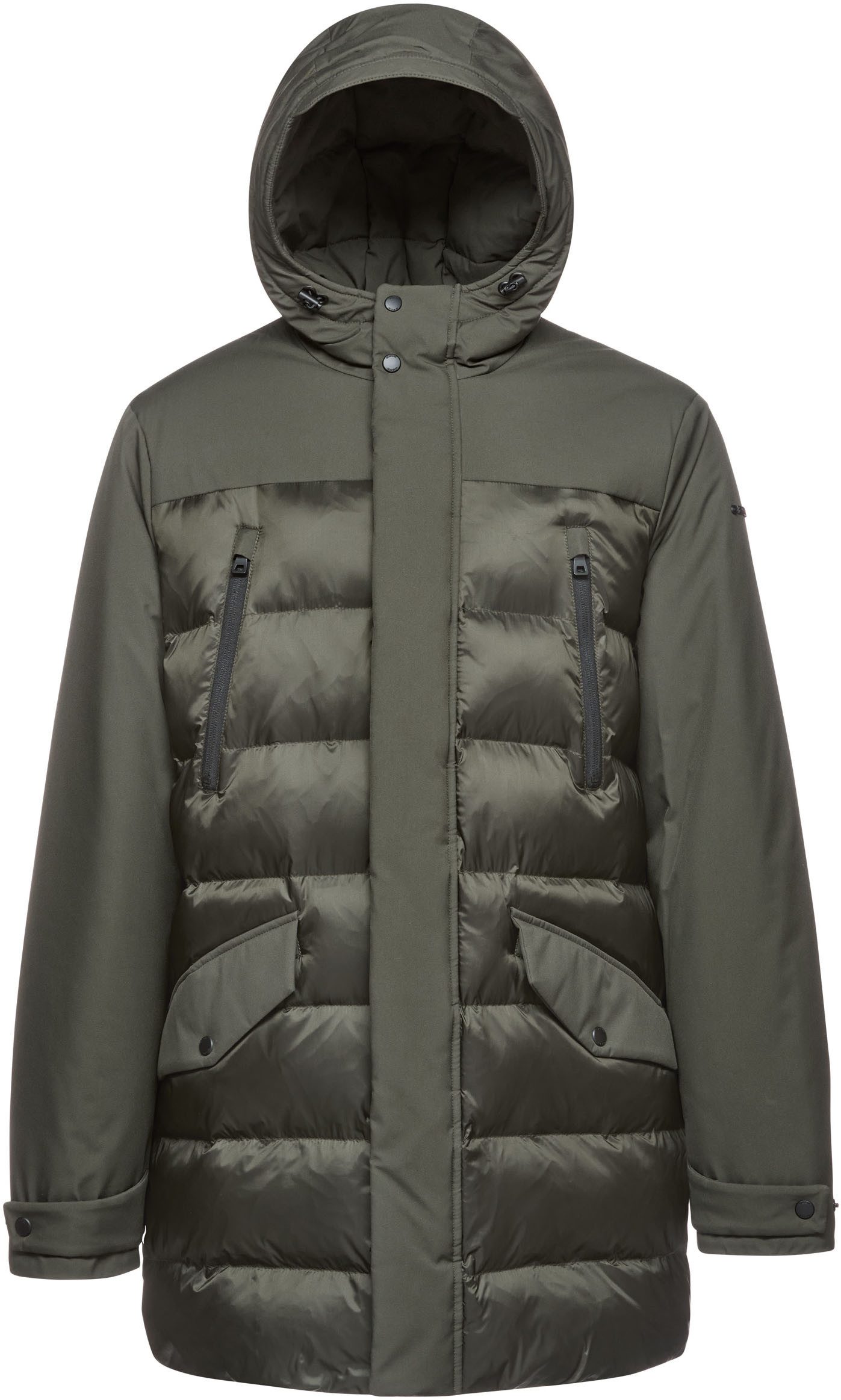 Geox Langjacke SAPIENZA im Materialmix, 4 Taschen, Kapuze, verdeckter Reißverschluss