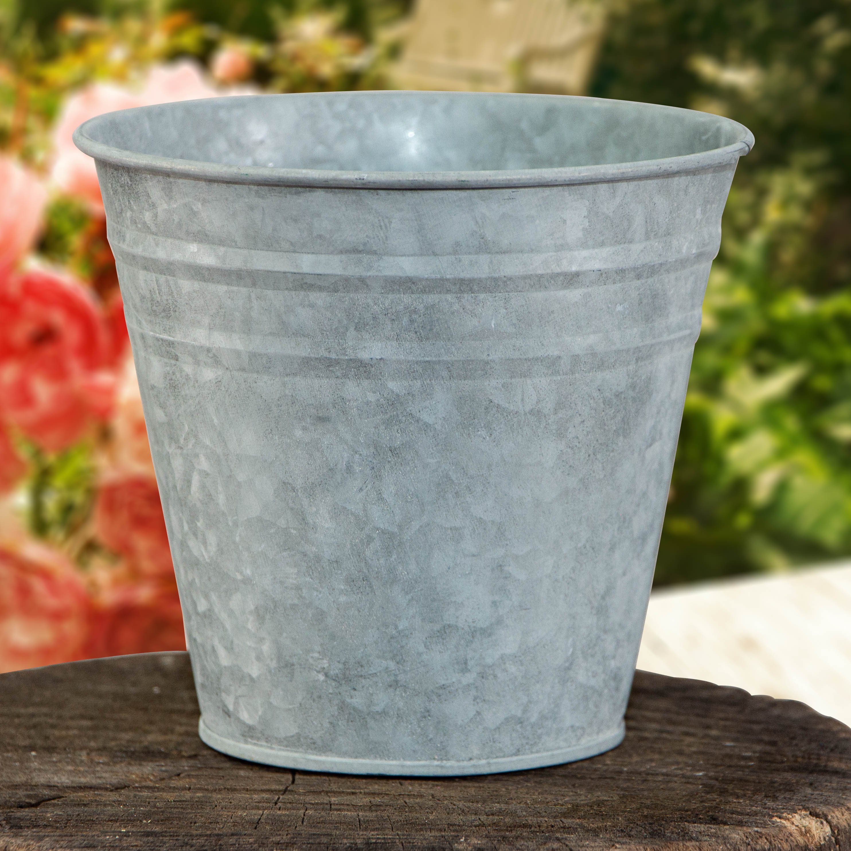 Gartenpflege-Set Eimer als Blumentopf, klein, Übertopf in Antik-Zink, Tischeimer
