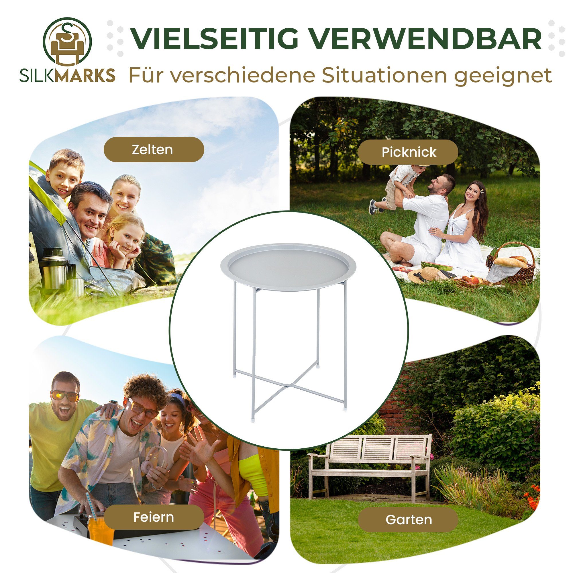 2. Wahl SILKMARKS für Beistelltisch In- SILKMARKS® und Beistelltisch Gartentisch Hellgrau Outdoor