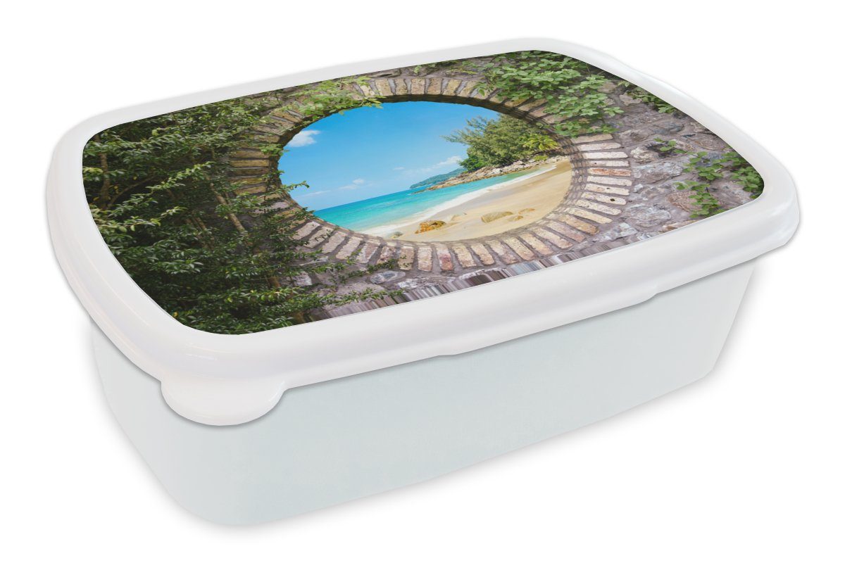 MuchoWow Lunchbox Strand - Meer - Aussicht - Sommer, Kunststoff, (2-tlg), Brotbox für Kinder und Erwachsene, Brotdose, für Jungs und Mädchen weiß