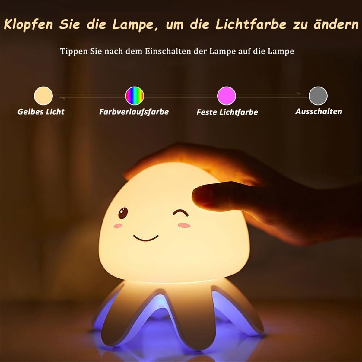 LED Quallenlampe, LED-Kinder-Silikon-Saya-niedliche Nachtlicht USB-Aufladung K&B