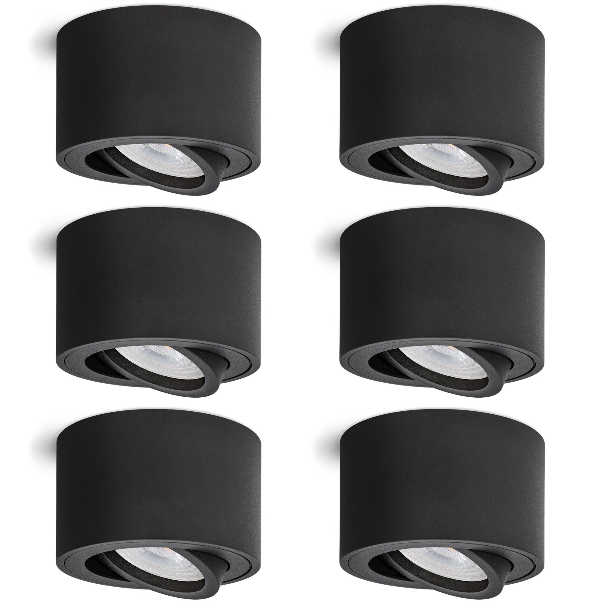 linovum LED Aufbaustrahler 6 x Aufbauleuchte SMOL schwenkbar in schwarz matt & rund mit LED, Leuchtmittel inklusive, Leuchtmittel inklusive | Aufbaustrahler