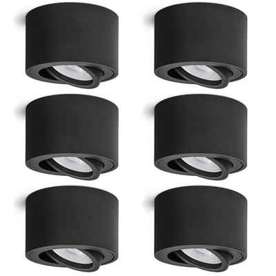 linovum LED Aufbaustrahler 6 x Aufbauleuchte SMOL schwenkbar in schwarz matt & rund mit LED, Leuchtmittel inklusive, Leuchtmittel inklusive