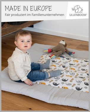 Krabbeldecke Krabbeldecke Babys 100x100 cm, Grau Faultiere (Made in EU), ULLENBOOM ®, Dick gepolstert, Außenstoff 100% Baumwolle, in verschiedenen Größen