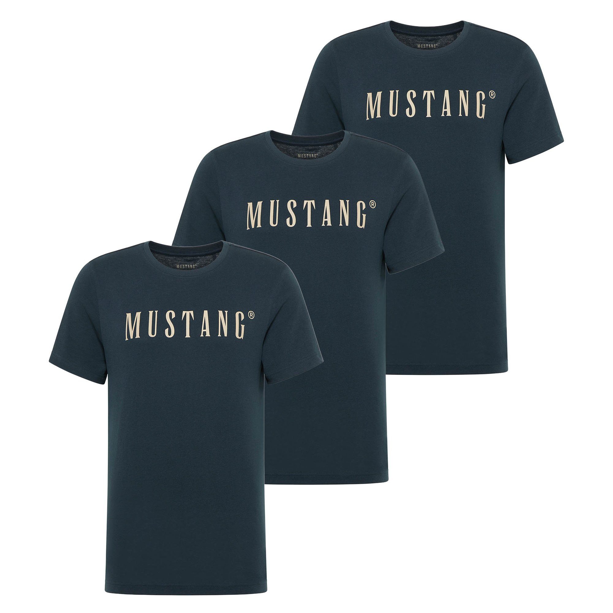 MUSTANG T-Shirt Herren T-Shirt 3er Pack Baumwolle Style Austin 3P (Packung, 3er Pack)
