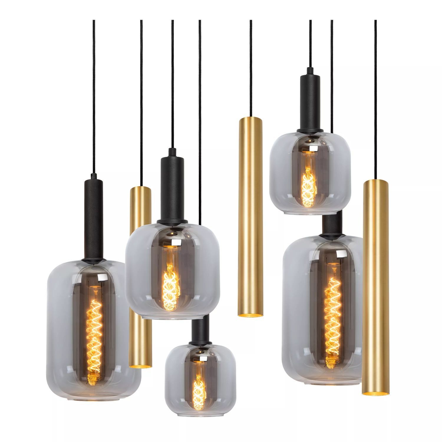 Licht-Erlebnisse Pendelleuchte WYSOR, ohne Leuchtmittel, Metall Rauchglas E27 H: max. 150 cm in Schwarz Rauchgrau Messing
