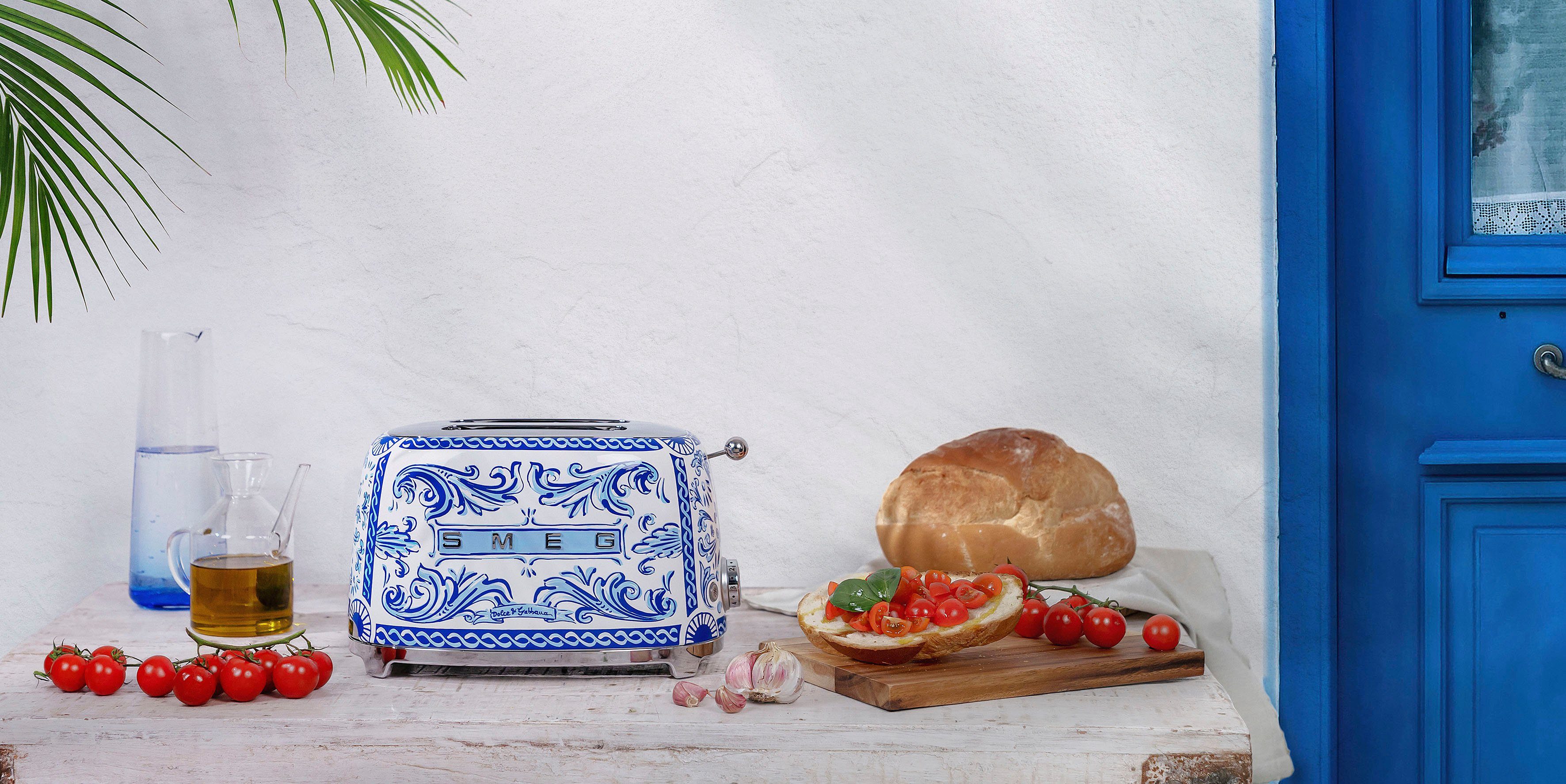 Dolce Smeg Mediterraneo 2 Toaster Scheiben, & für W, 2 Gabbana Blue TSF01DGBEU, Schlitze, 950
