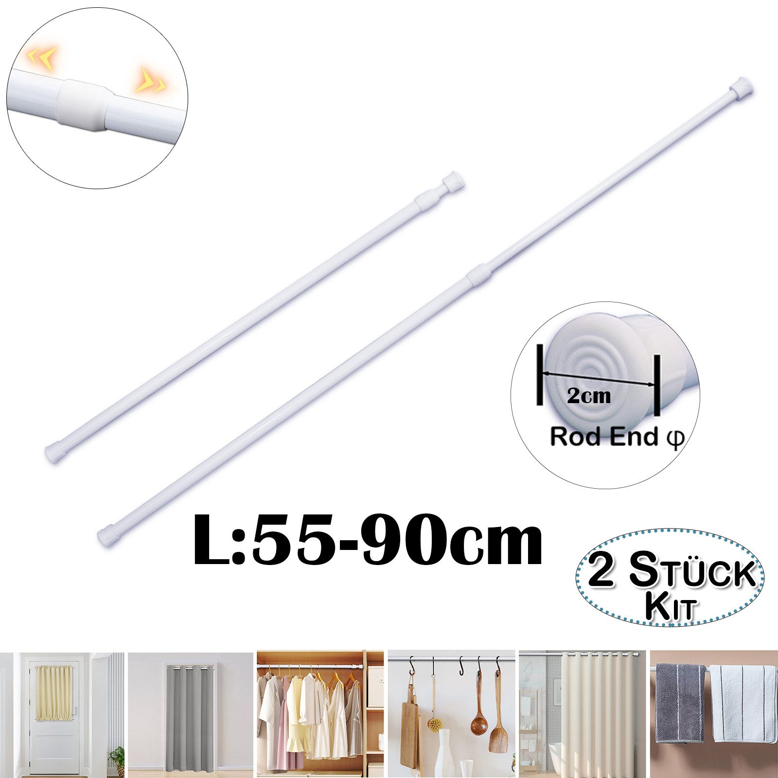 BTTO Wandmontage-Set Klemmstange Ø 20 mm,Vorhangstange,Ausziehbar, günstig online kaufen