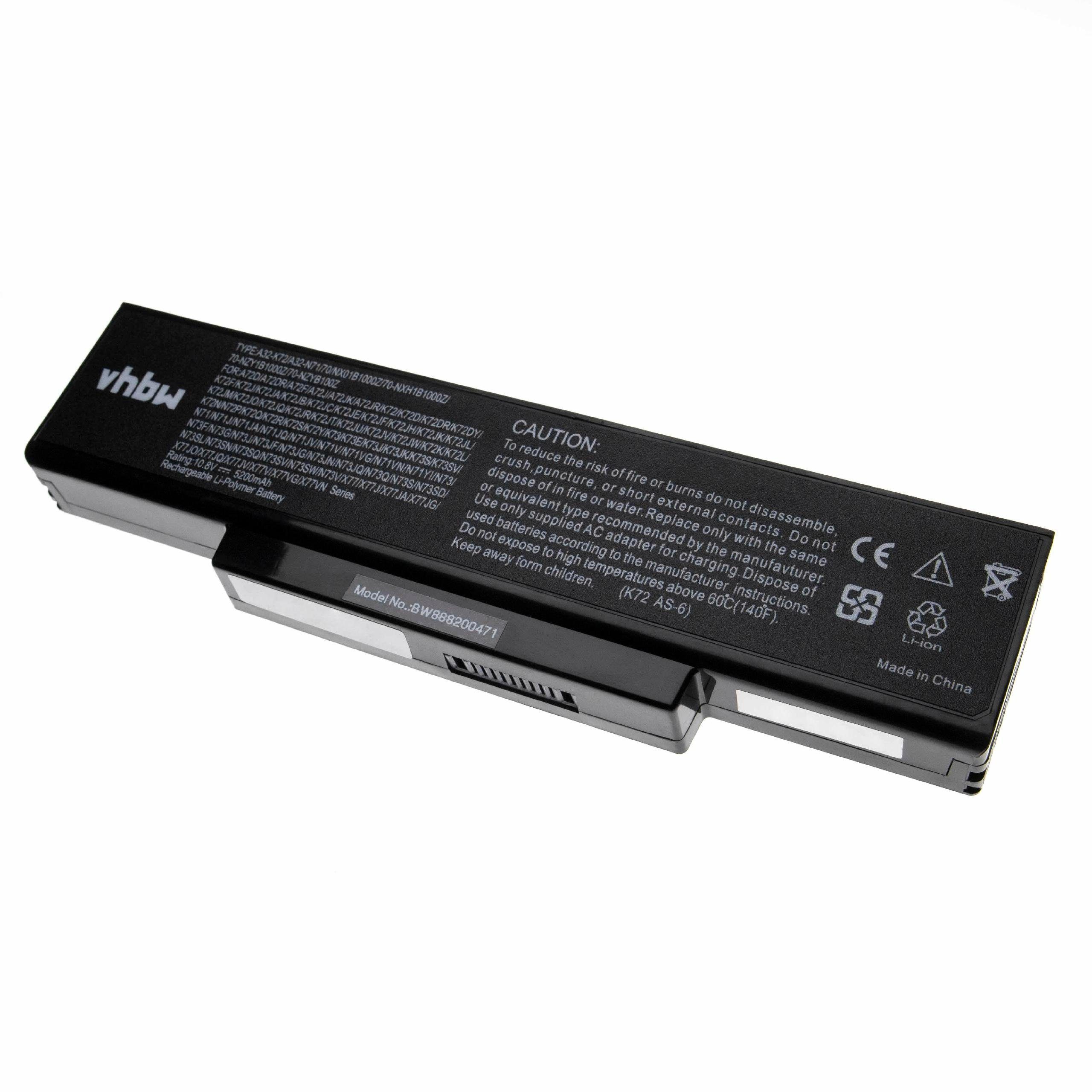 vhbw passend für Asus A72, A72D, A72DR, A72F, A72J, A72JK, A72JR, K72, Laptop-Akku 5200 mAh