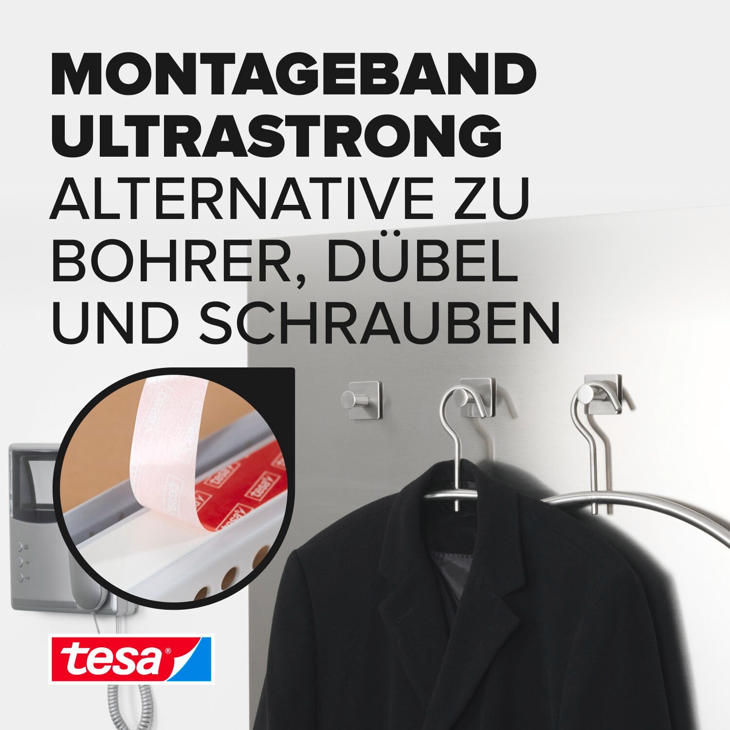 tesa Doppelklebeband POWERBOND Ultra Strong Doppelseitiges Klebeband (Packung, 1-St) wetterfestes Montageband - extra stark klebend - 5 m : 19 mm