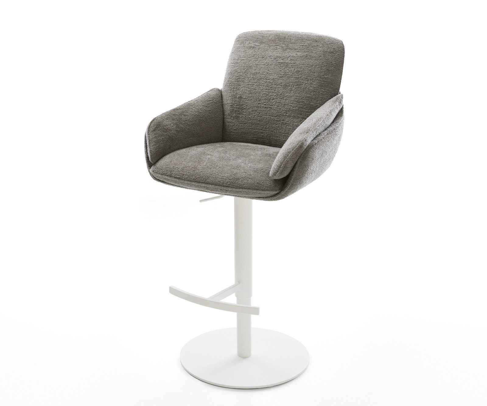 DELIFE Barhocker Luan-Flex, Drehfuß höhenverstellbar Metall Weiß Bouclé Soft Schlamm