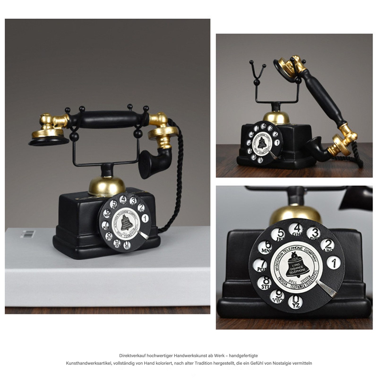MOPUEA Dekoobjekt Retro-Telefonmodell Schreibtisch Ornament-Vintage Antike Telefon, Harz (18.5*8*16cm, Vintage-Telefon, Statue, Künstlerfigur, Café-Bar, 1 St.,  – Bild 3 von 5
