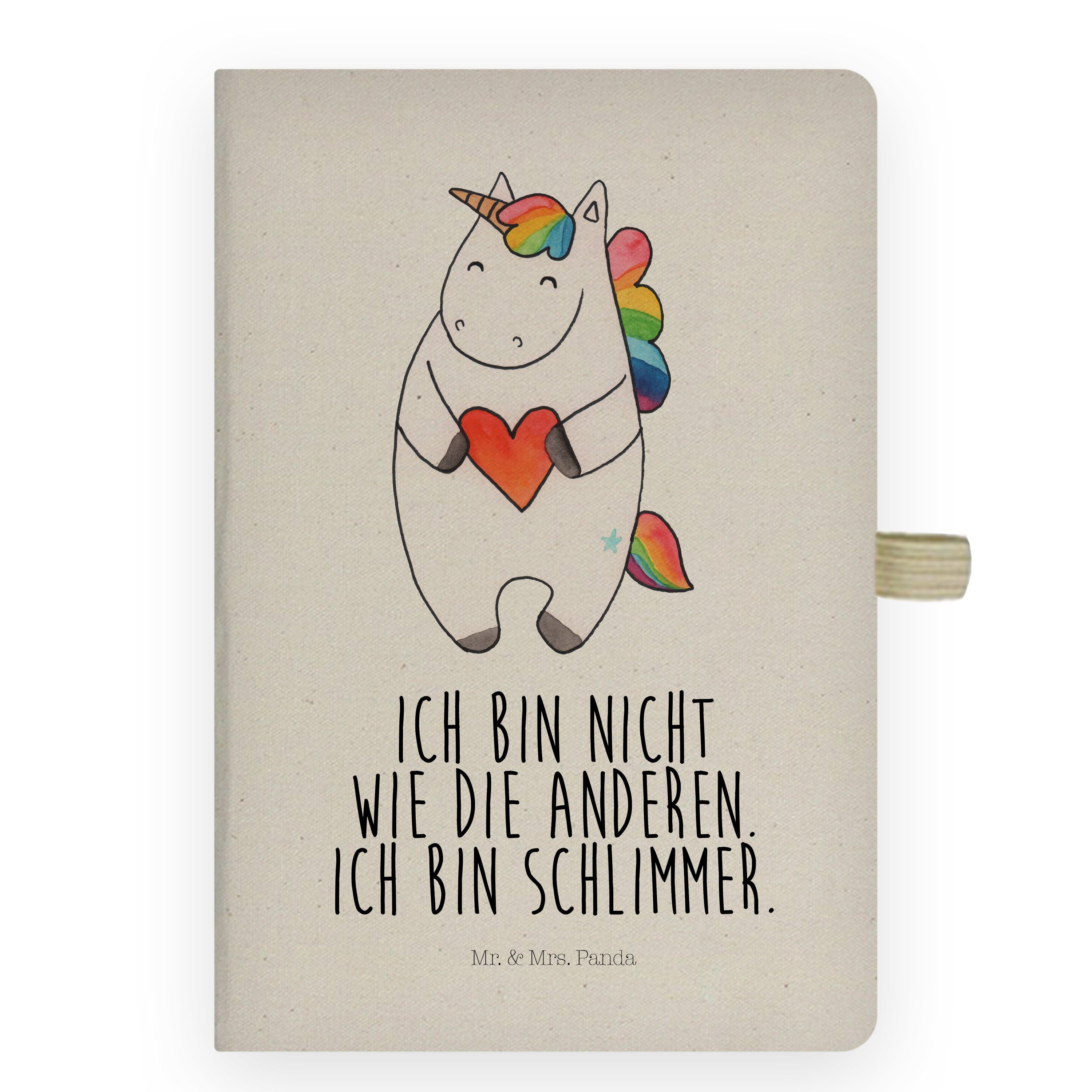 Mr. & Mrs. Panda Notizbuch Einhorn Herz - Transparent - Geschenk, Einhorn Deko, anders, lustig, Mr. & Mrs. Panda