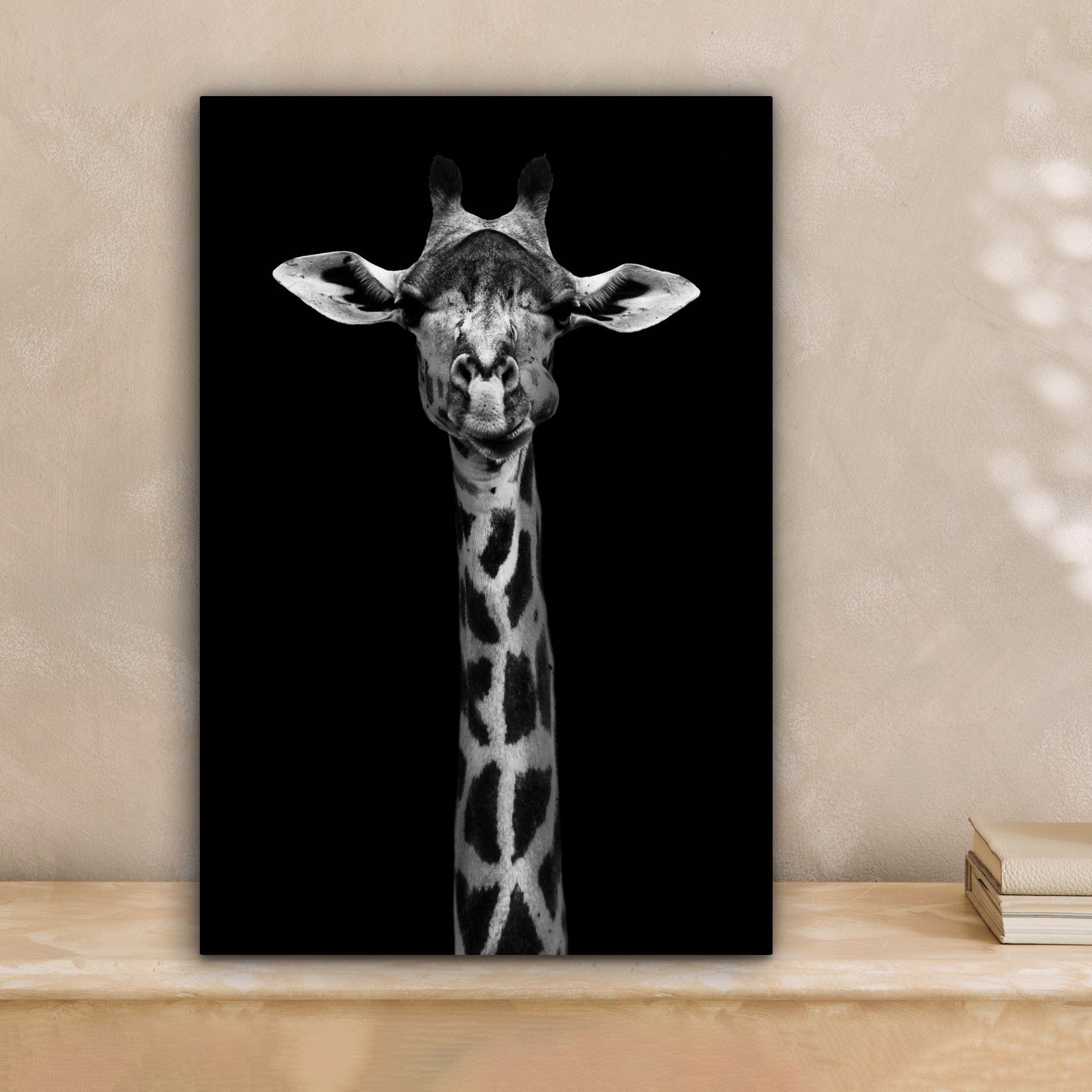 OneMillionCanvasses® Leinwandbild Giraffe - Tiere - Porträt - Schwarz, Fotodruck (1 St), Leinwand Canvas Wandbild, Wanddekoration 20x30 cm